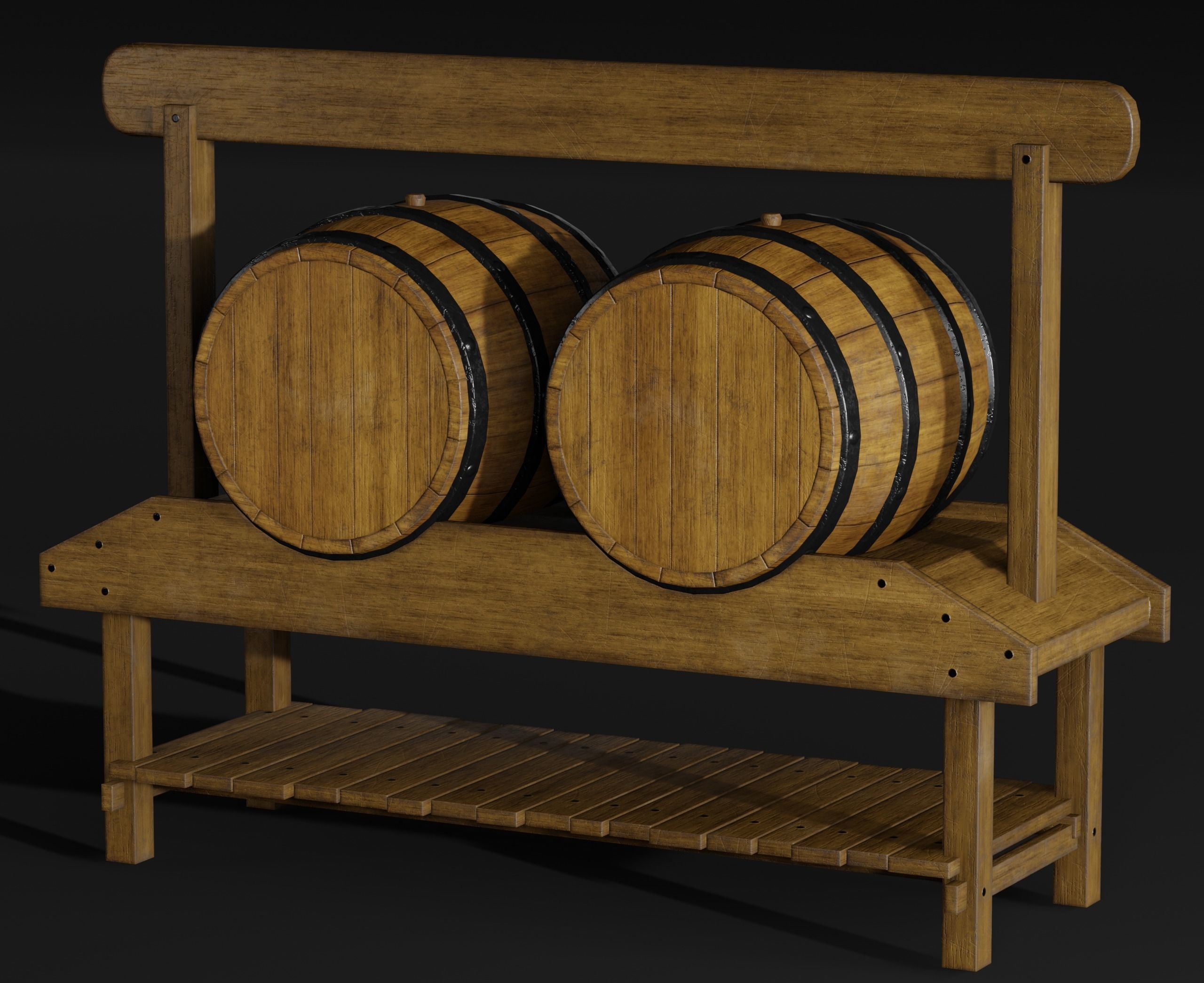 LowPoly PBR 35 Wooden Crate Barrel props Pack 3D Models Low-poly 3D model_58