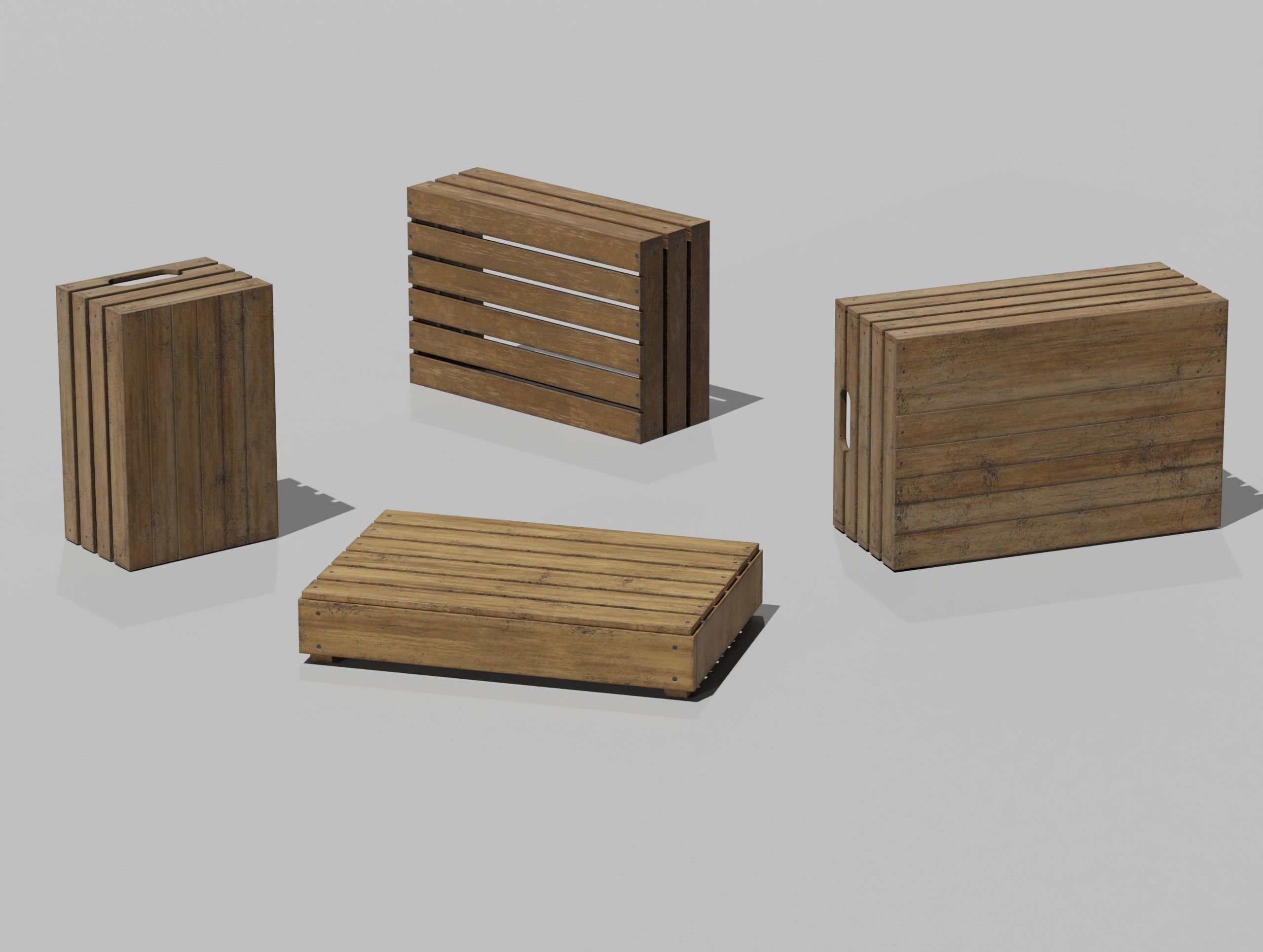 LowPoly PBR 35 Wooden Crate Barrel props Pack 3D Models Low-poly 3D model_45