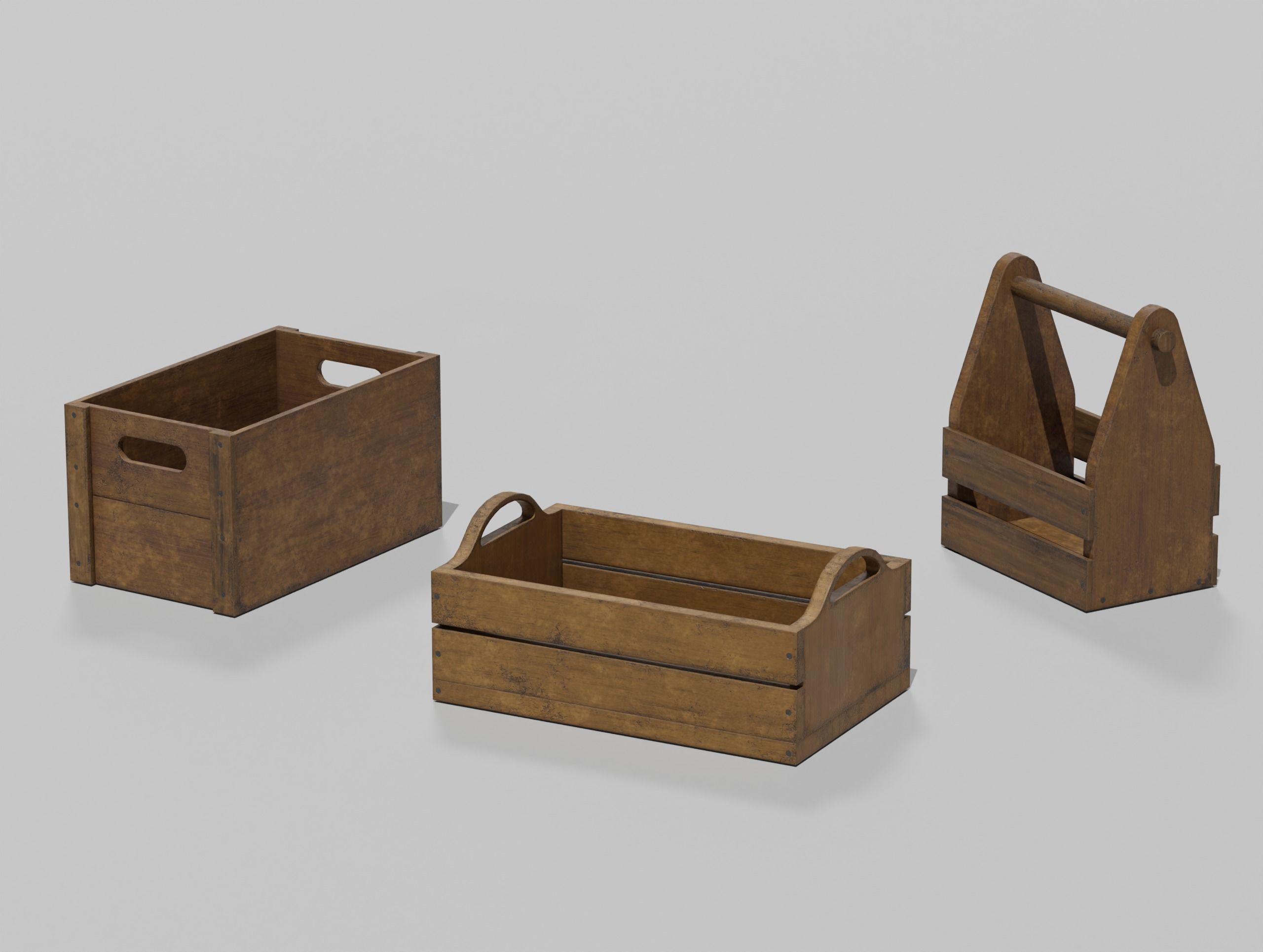 LowPoly PBR 35 Wooden Crate Barrel props Pack 3D Models Low-poly 3D model_47