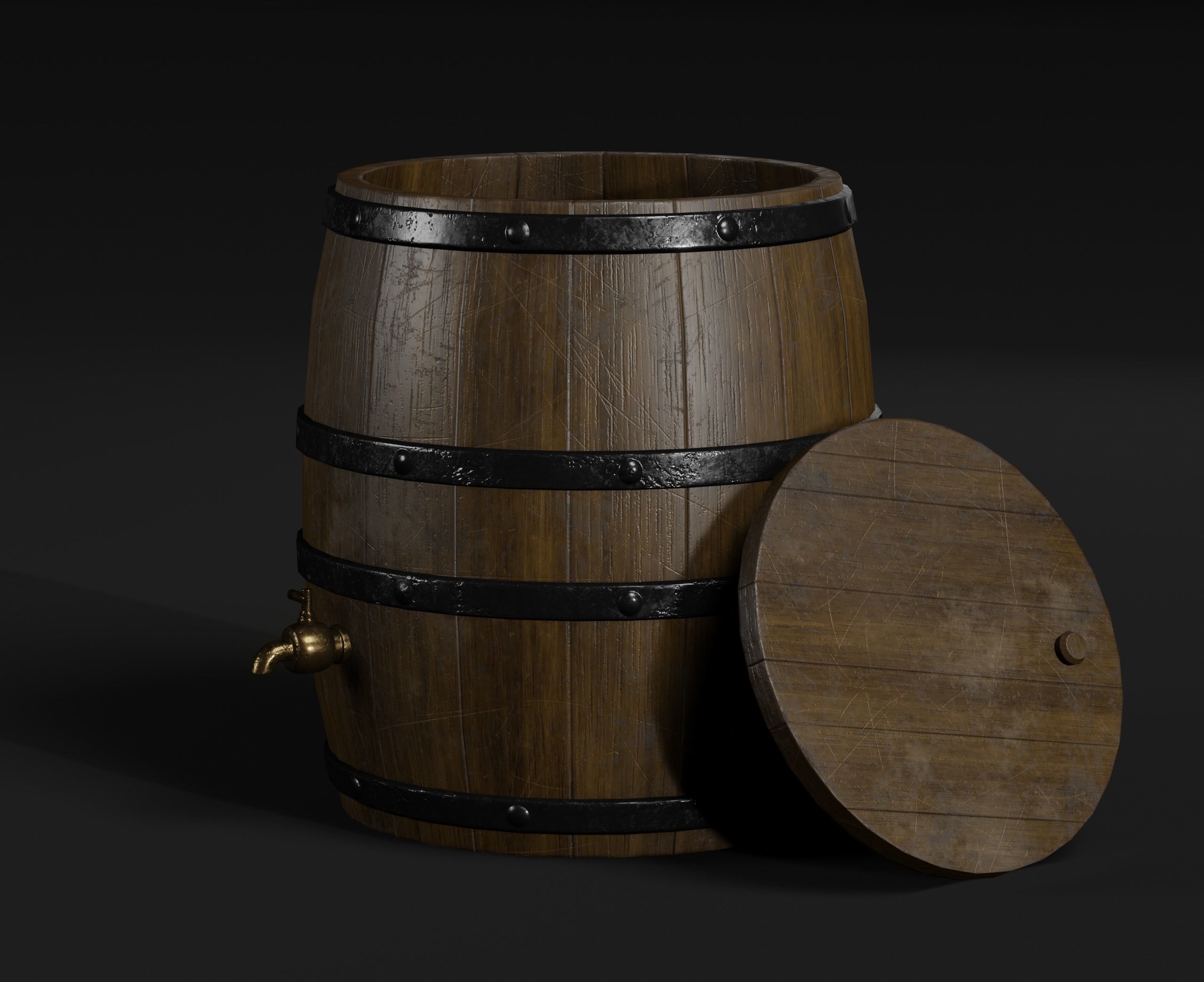 LowPoly PBR 35 Wooden Crate Barrel props Pack 3D Models Low-poly 3D model_61