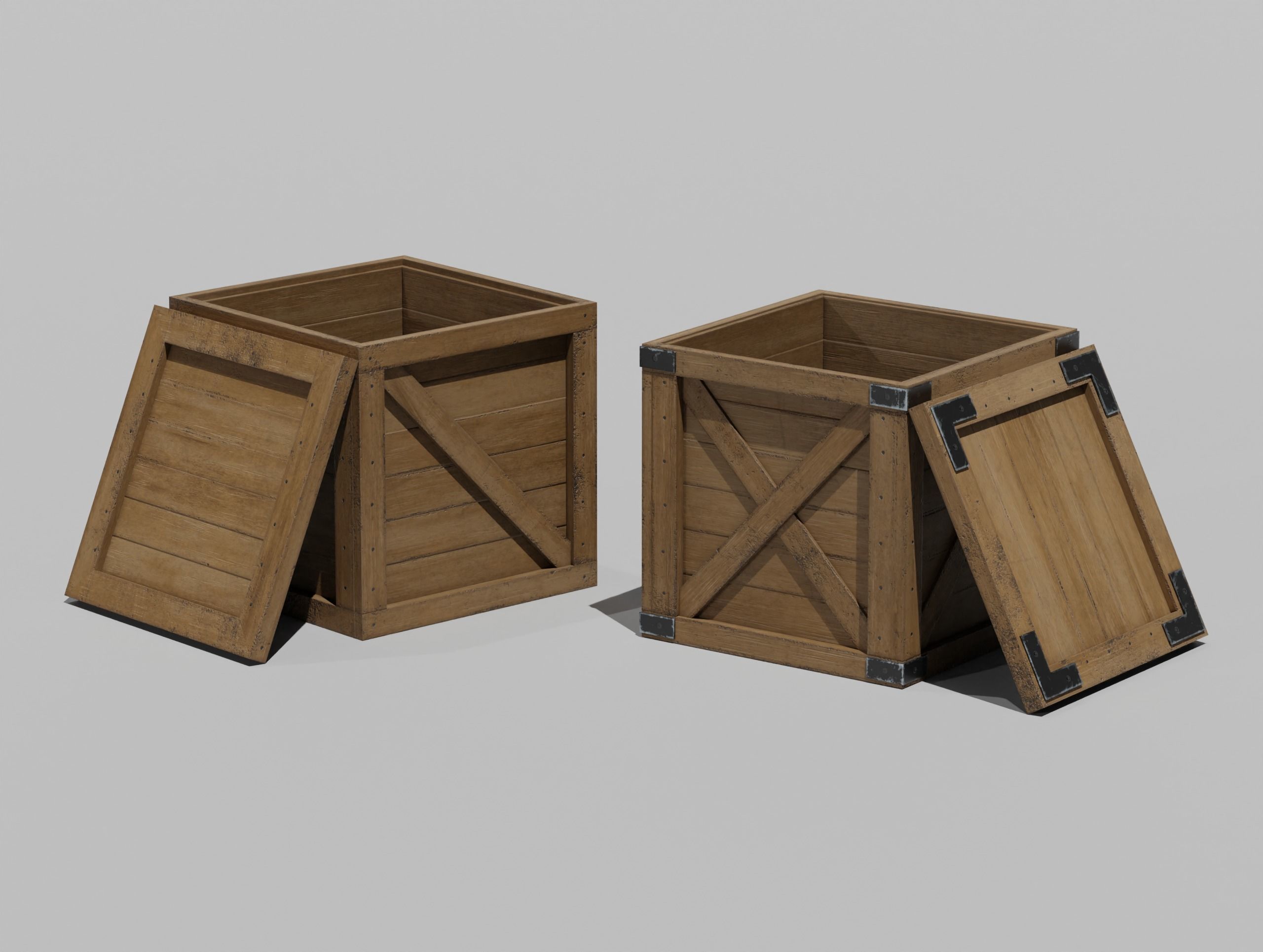 LowPoly PBR 35 Wooden Crate Barrel props Pack 3D Models Low-poly 3D model_27