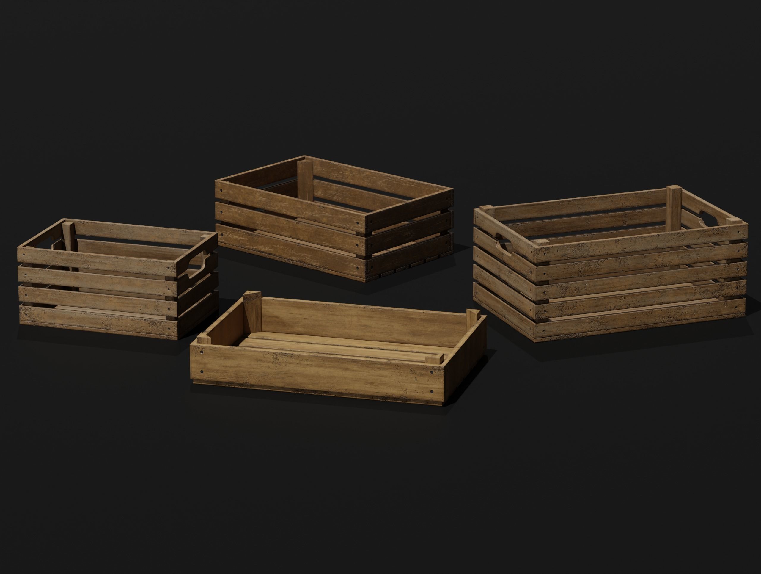 LowPoly PBR 35 Wooden Crate Barrel props Pack 3D Models Low-poly 3D model_42