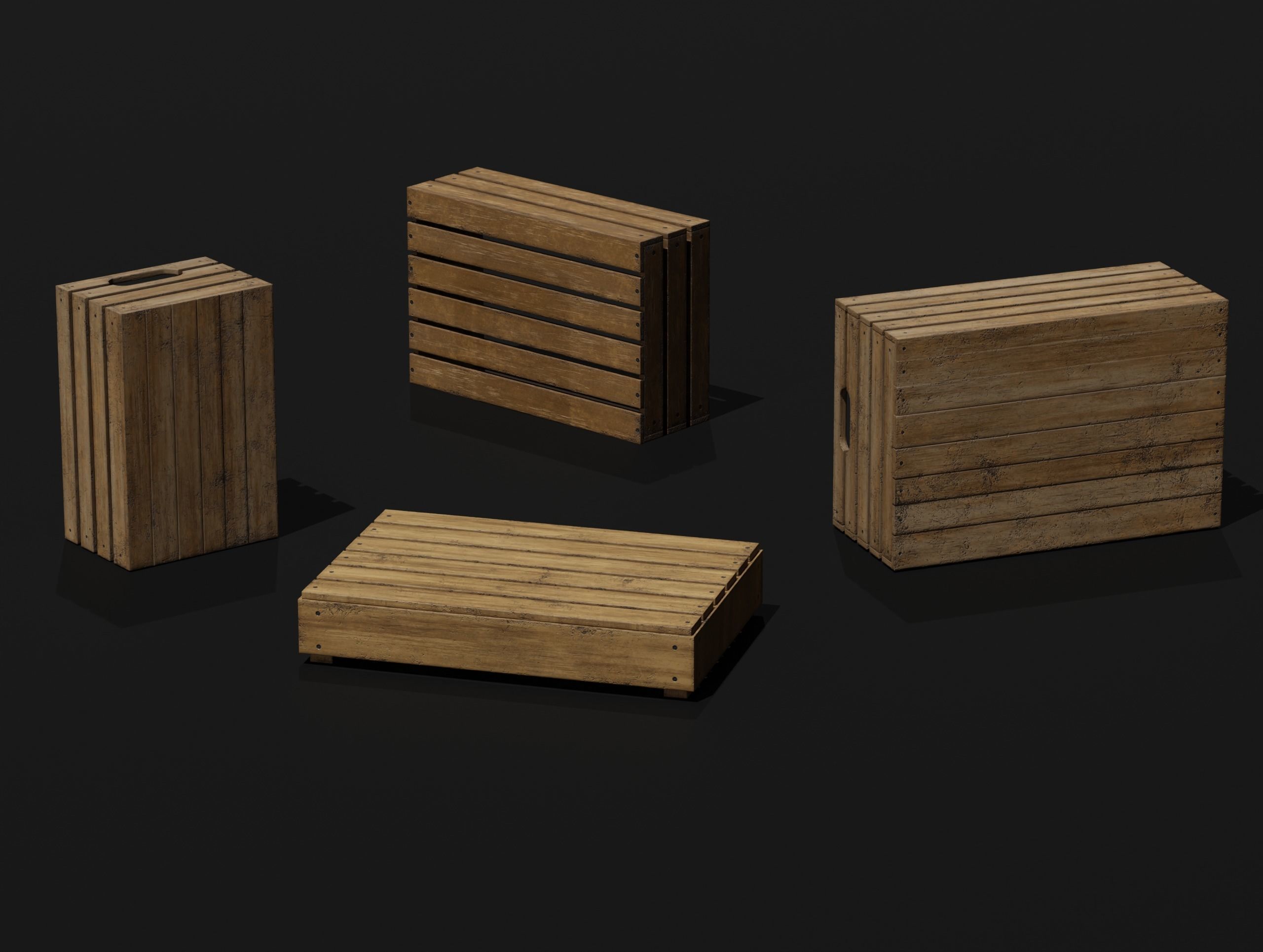 LowPoly PBR 35 Wooden Crate Barrel props Pack 3D Models Low-poly 3D model_46