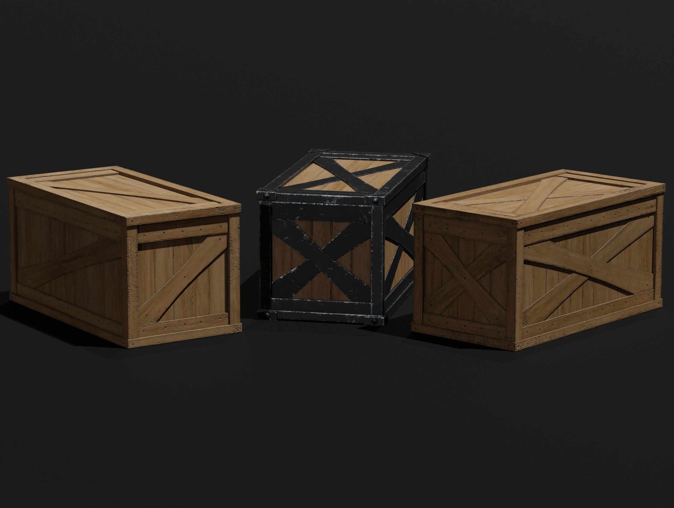 LowPoly PBR 35 Wooden Crate Barrel props Pack 3D Models Low-poly 3D model_34
