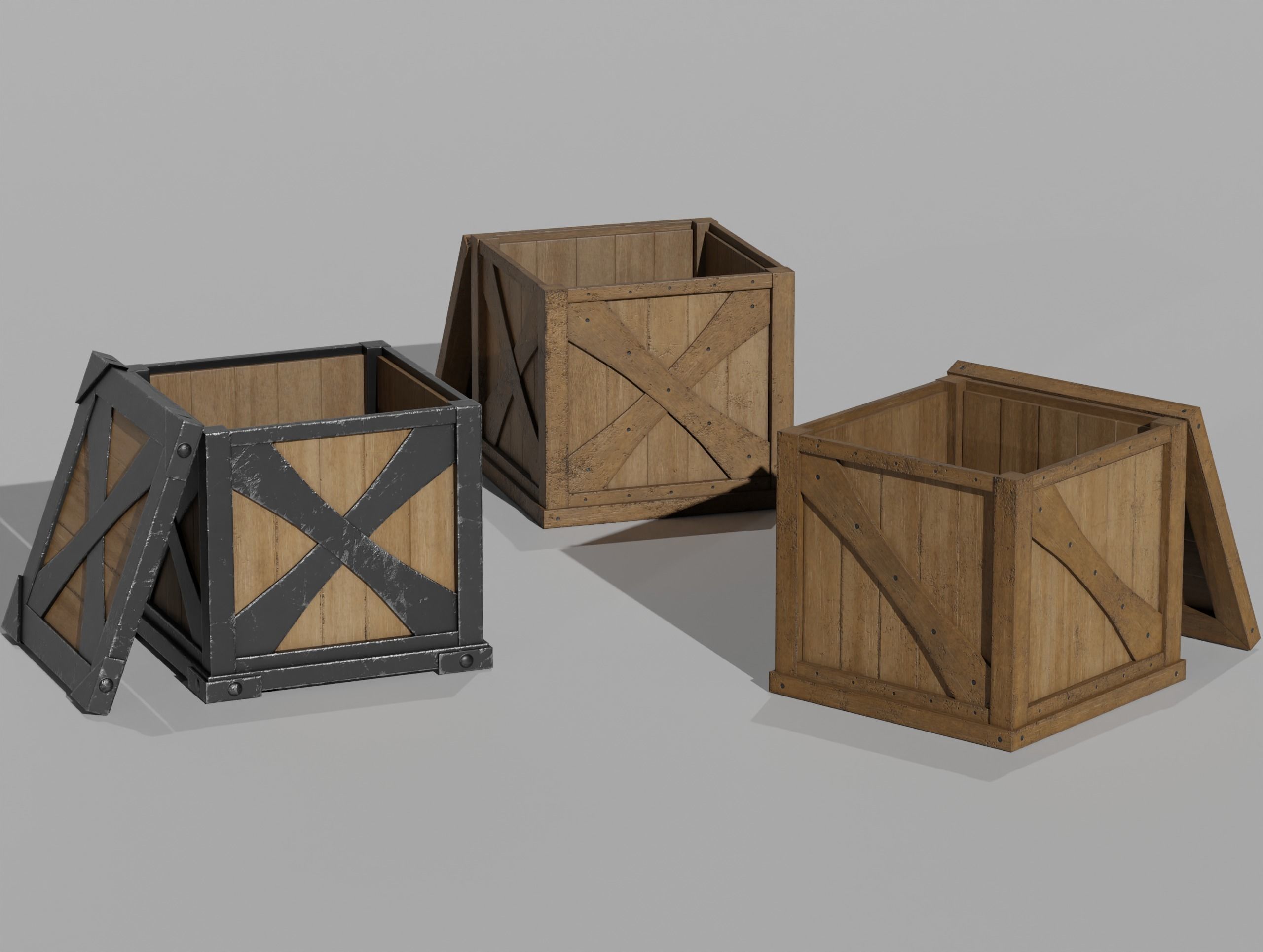 LowPoly PBR 35 Wooden Crate Barrel props Pack 3D Models Low-poly 3D model_5