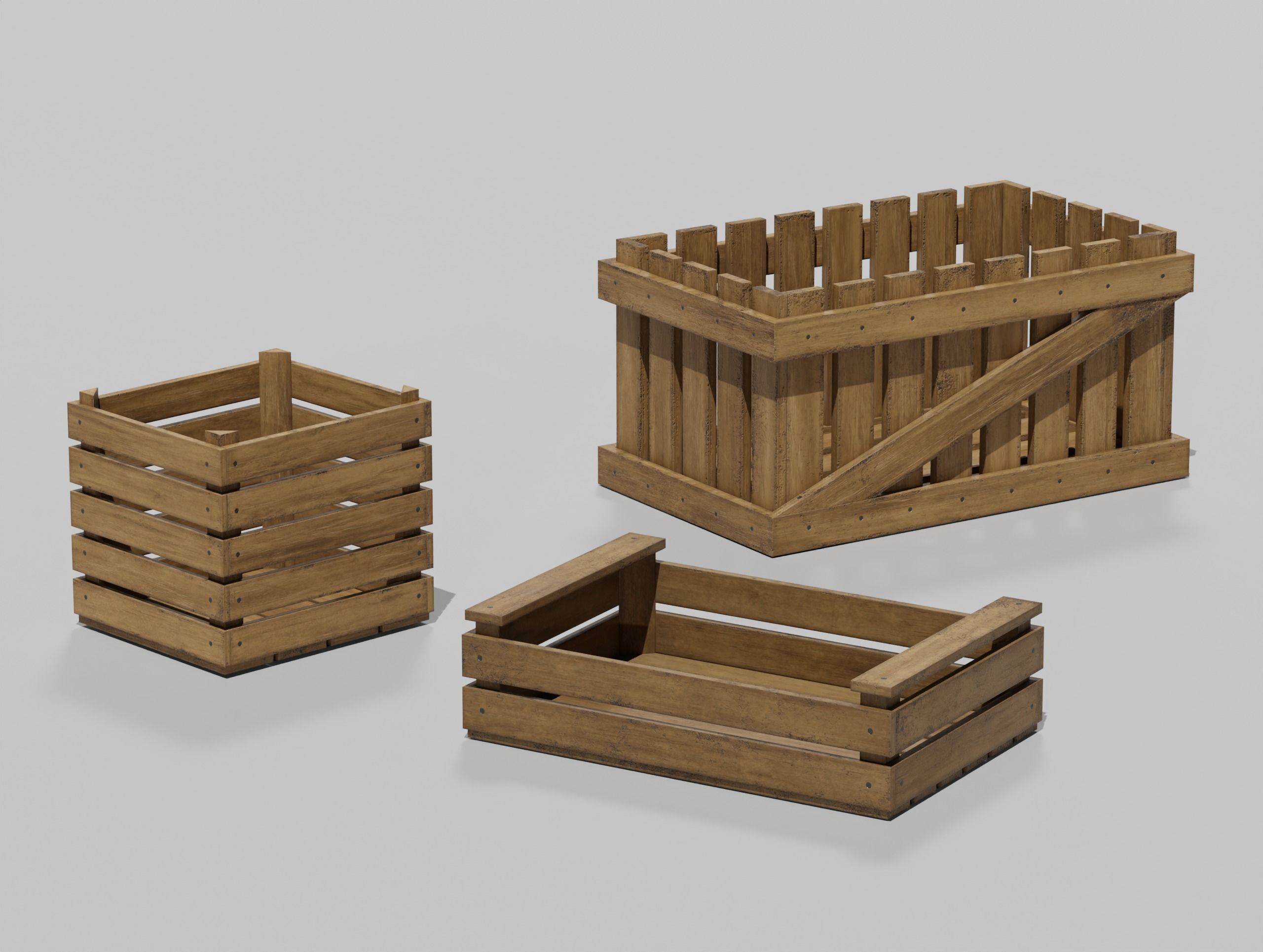 LowPoly PBR 35 Wooden Crate Barrel props Pack 3D Models Low-poly 3D model_11
