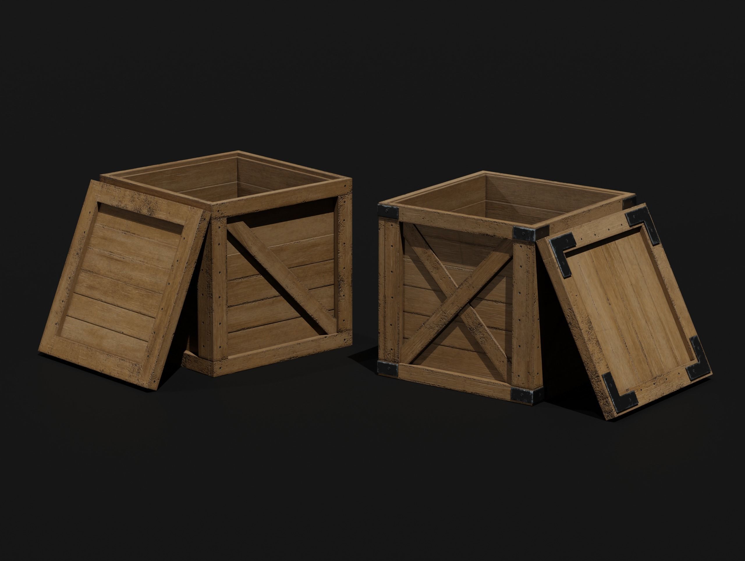 LowPoly PBR 35 Wooden Crate Barrel props Pack 3D Models Low-poly 3D model_28