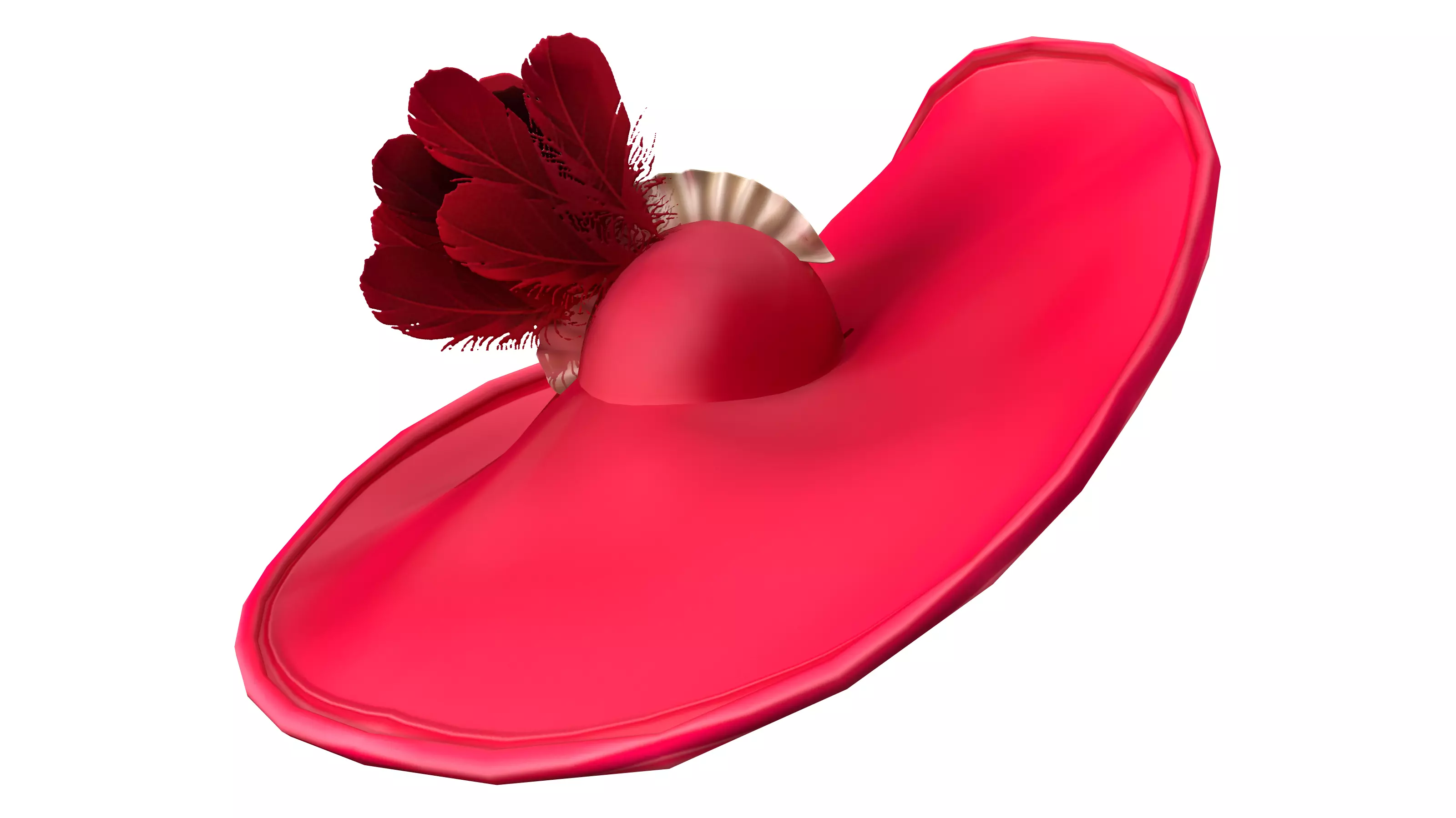 Female Feathers Decorated Big Vintage Red Derby Hat Low-poly 3D model_0