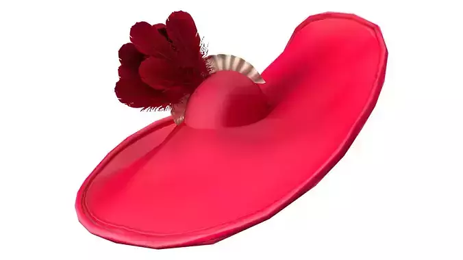 Female Feathers Decorated Big Vintage Red Derby Hat Low-poly 3D model Female Feathers Decorated Big Vintage Red Derby Hat Low-poly 3D model