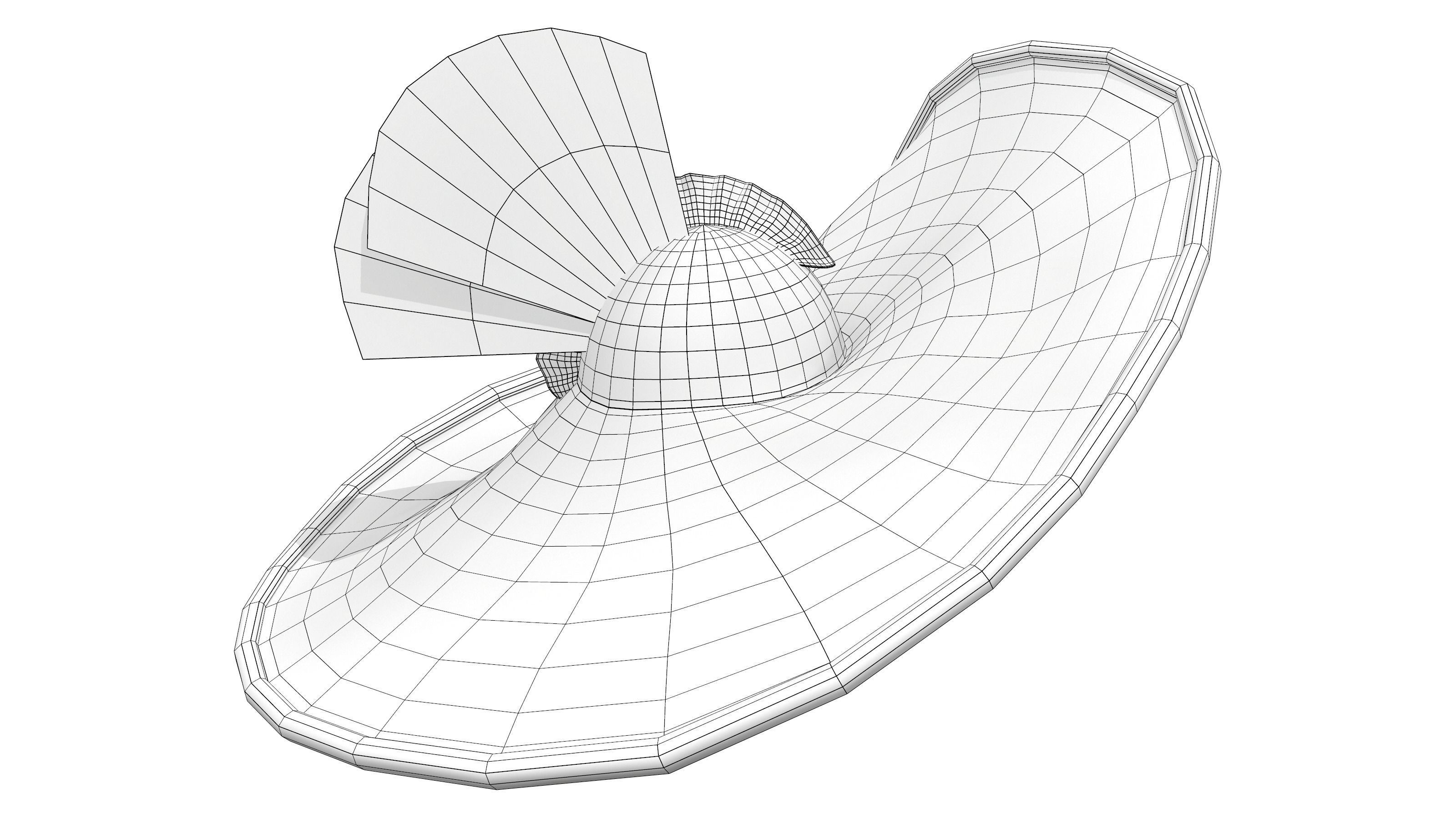 Female Feathers Decorated Big Vintage Red Derby Hat Low-poly 3D model_5