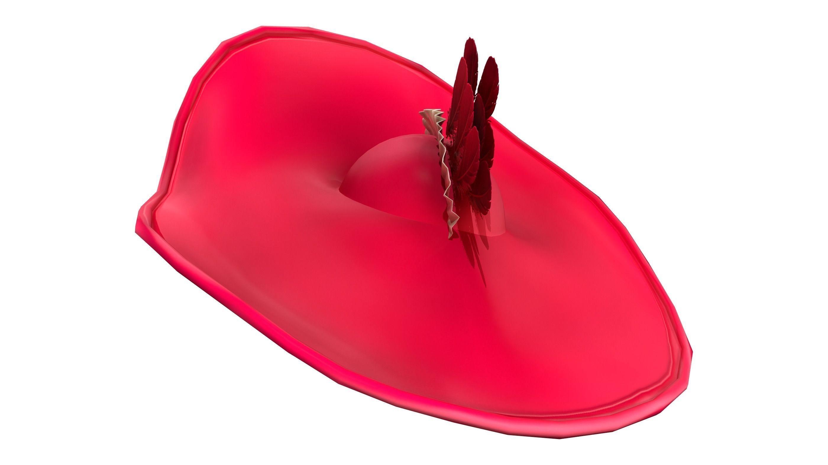 Female Feathers Decorated Big Vintage Red Derby Hat Low-poly 3D model_3