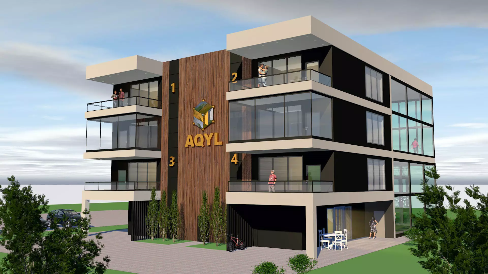 house apartment building with balconies 3D model