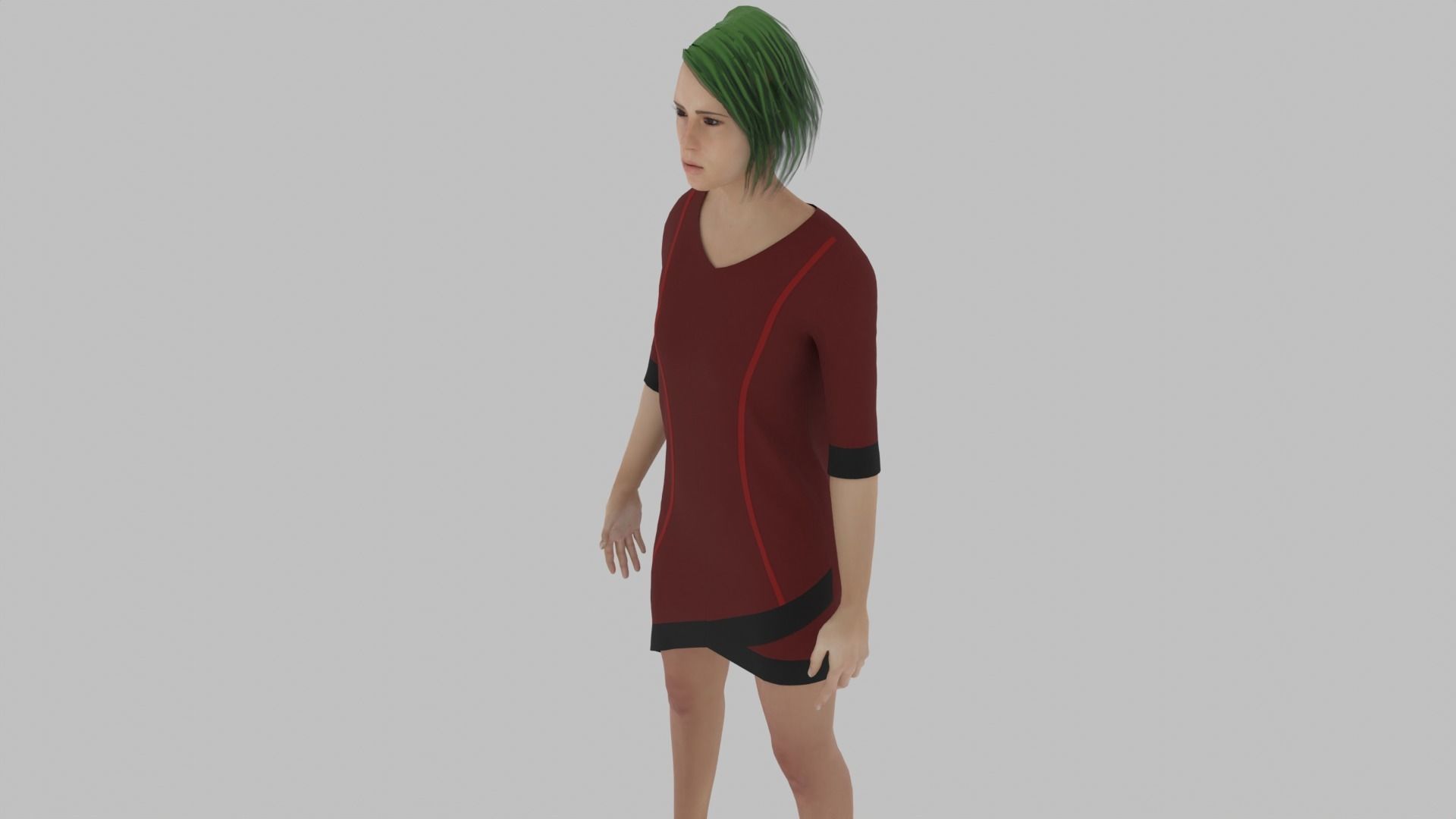 Woman in dress Low-poly 3D model_4
