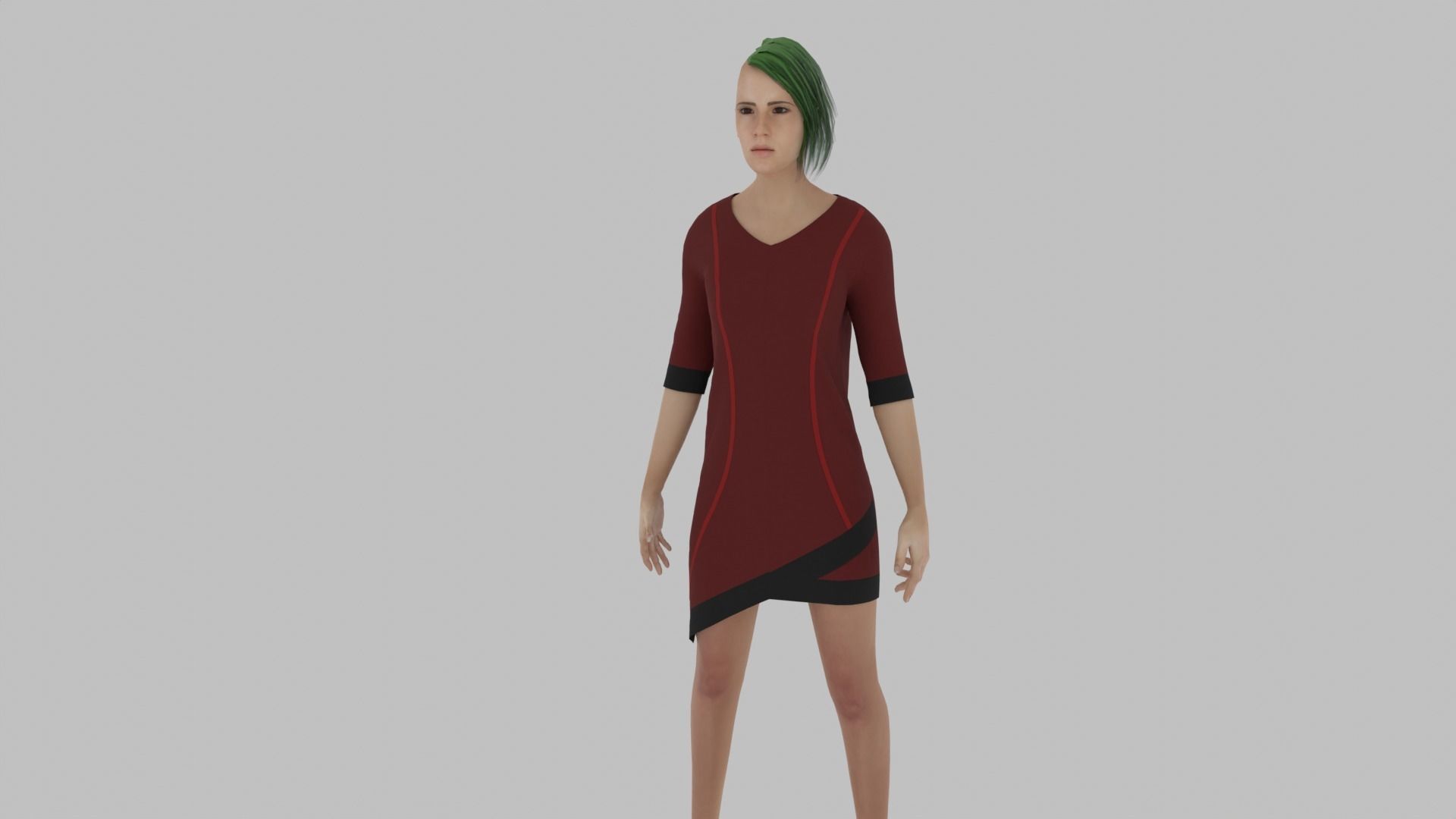 Woman in dress Low-poly 3D model_1