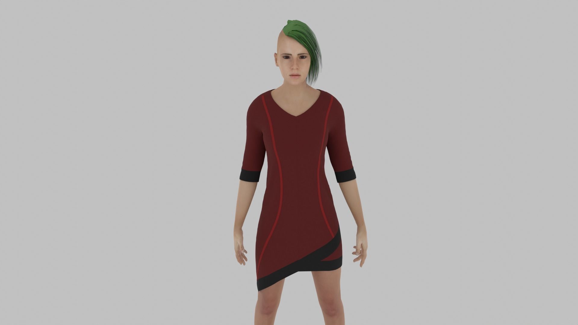 Woman in dress Low-poly 3D model_6