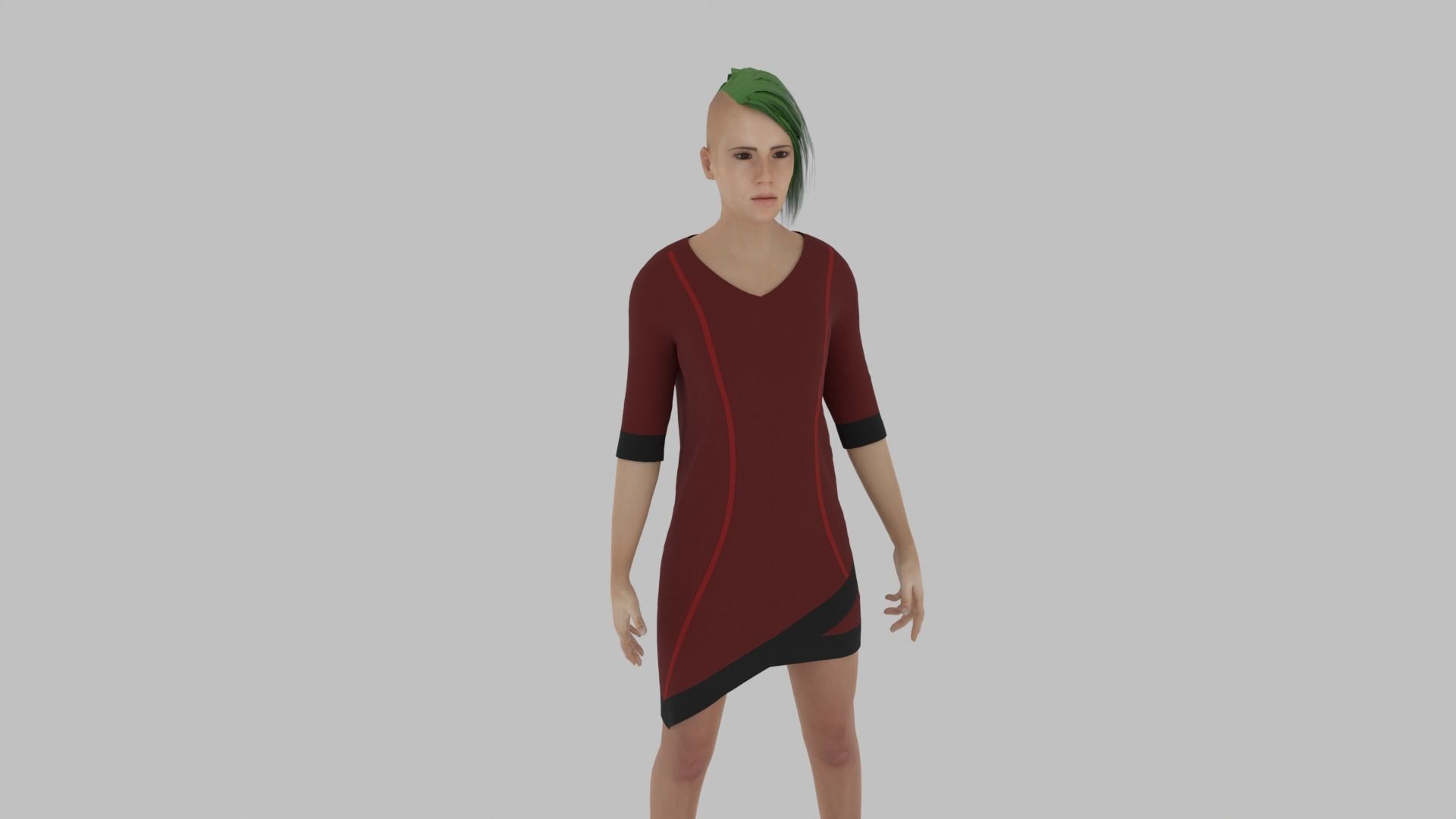 Woman in dress Low-poly 3D model_5