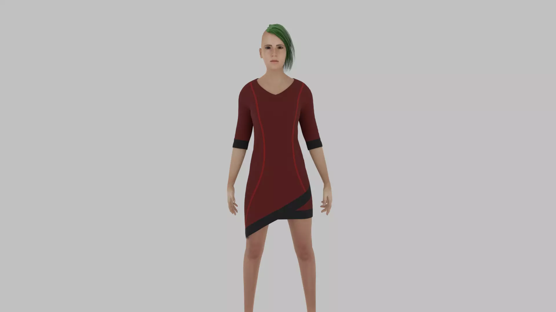 Woman in dress Low-poly 3D model_0