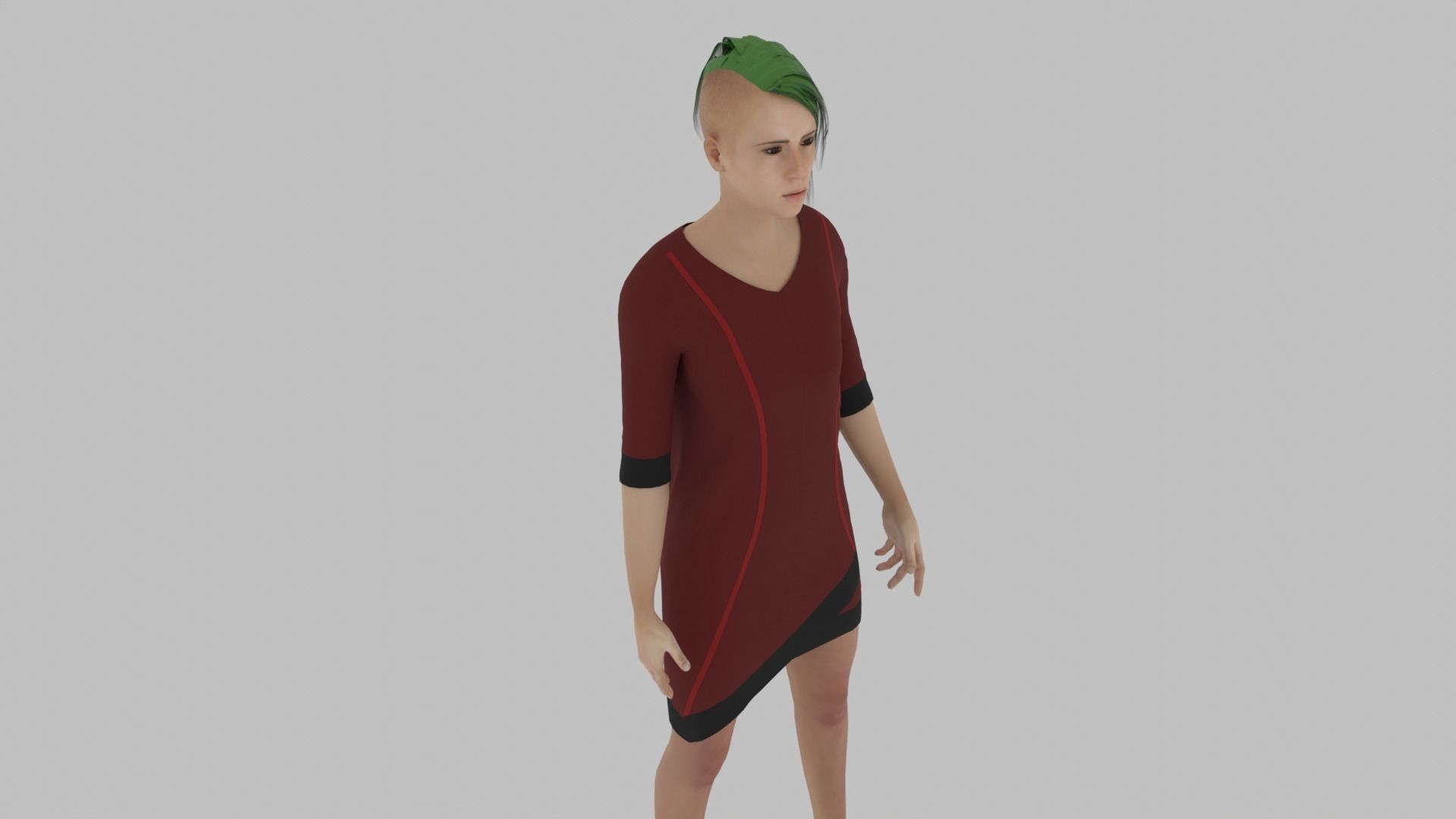 Woman in dress Low-poly 3D model_3
