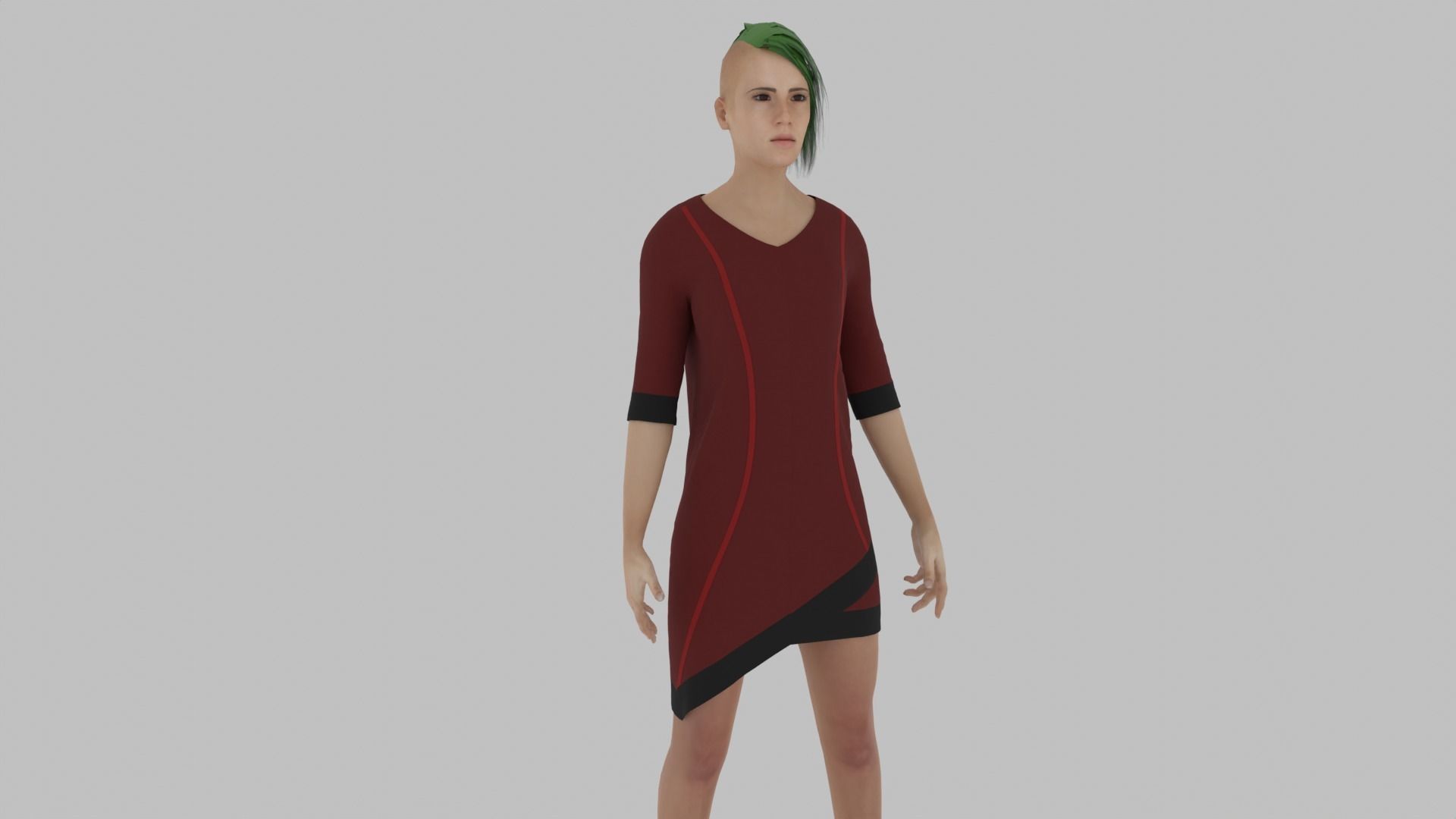 Woman in dress Low-poly 3D model_2
