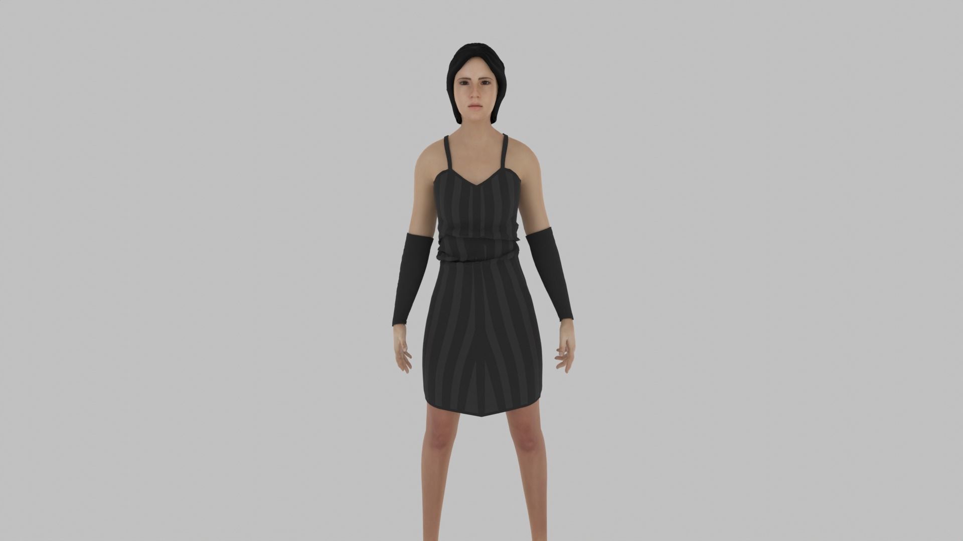 Woman in dress Low-poly 3D model_1
