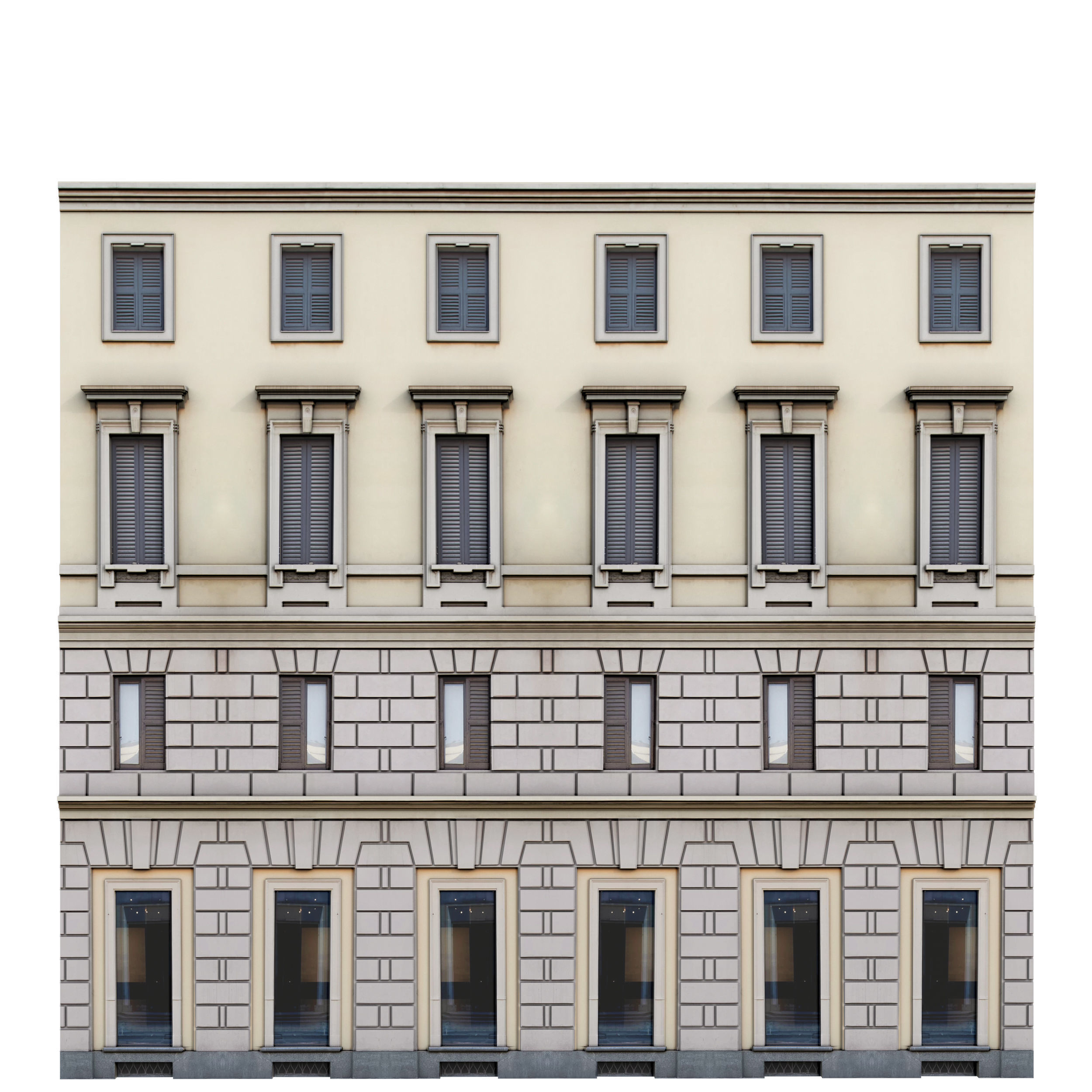Facade classic house Low poly for background 3D model_1