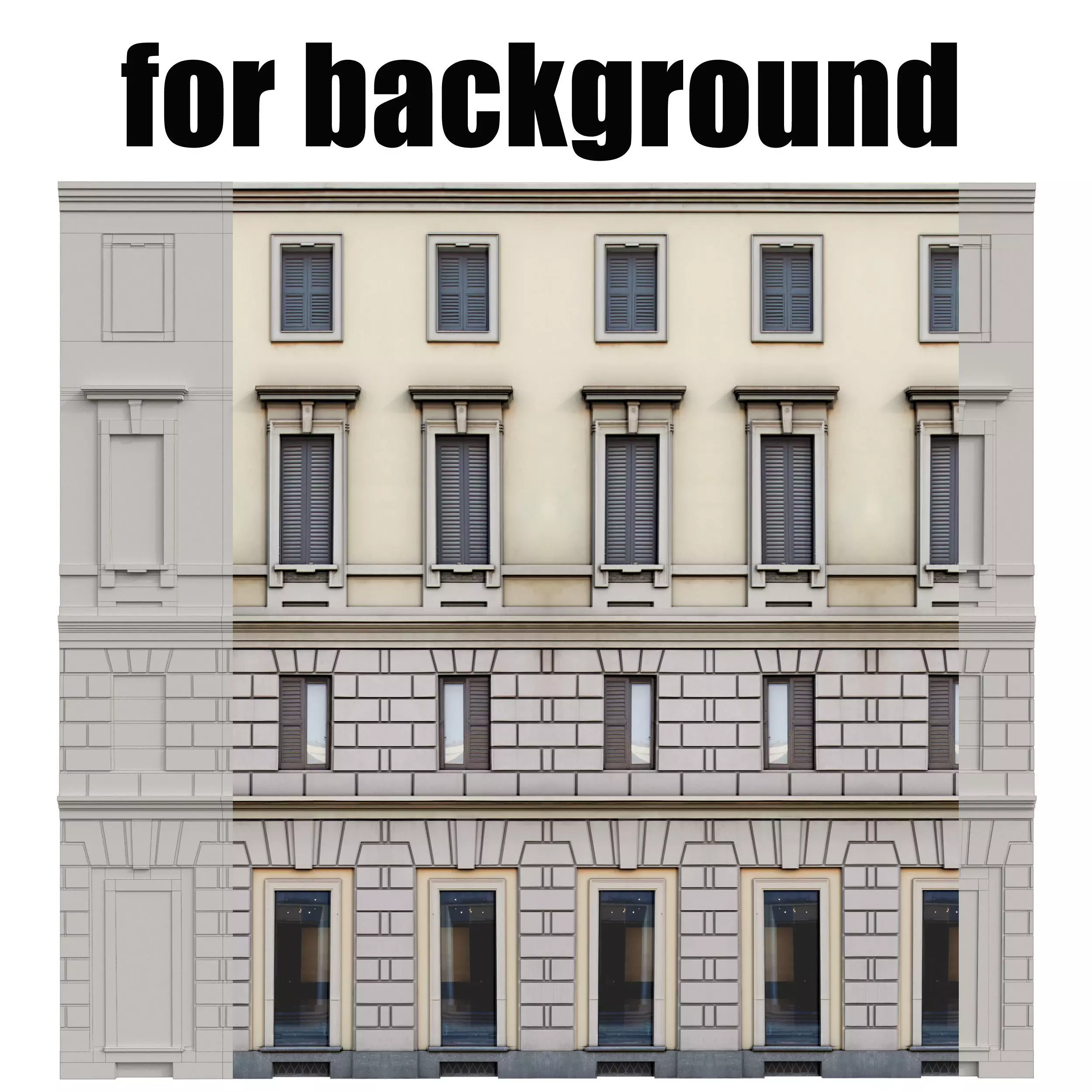 Facade classic house Low poly for background 3D model_0