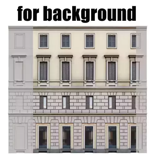 Facade classic house Low poly for background 3D model
