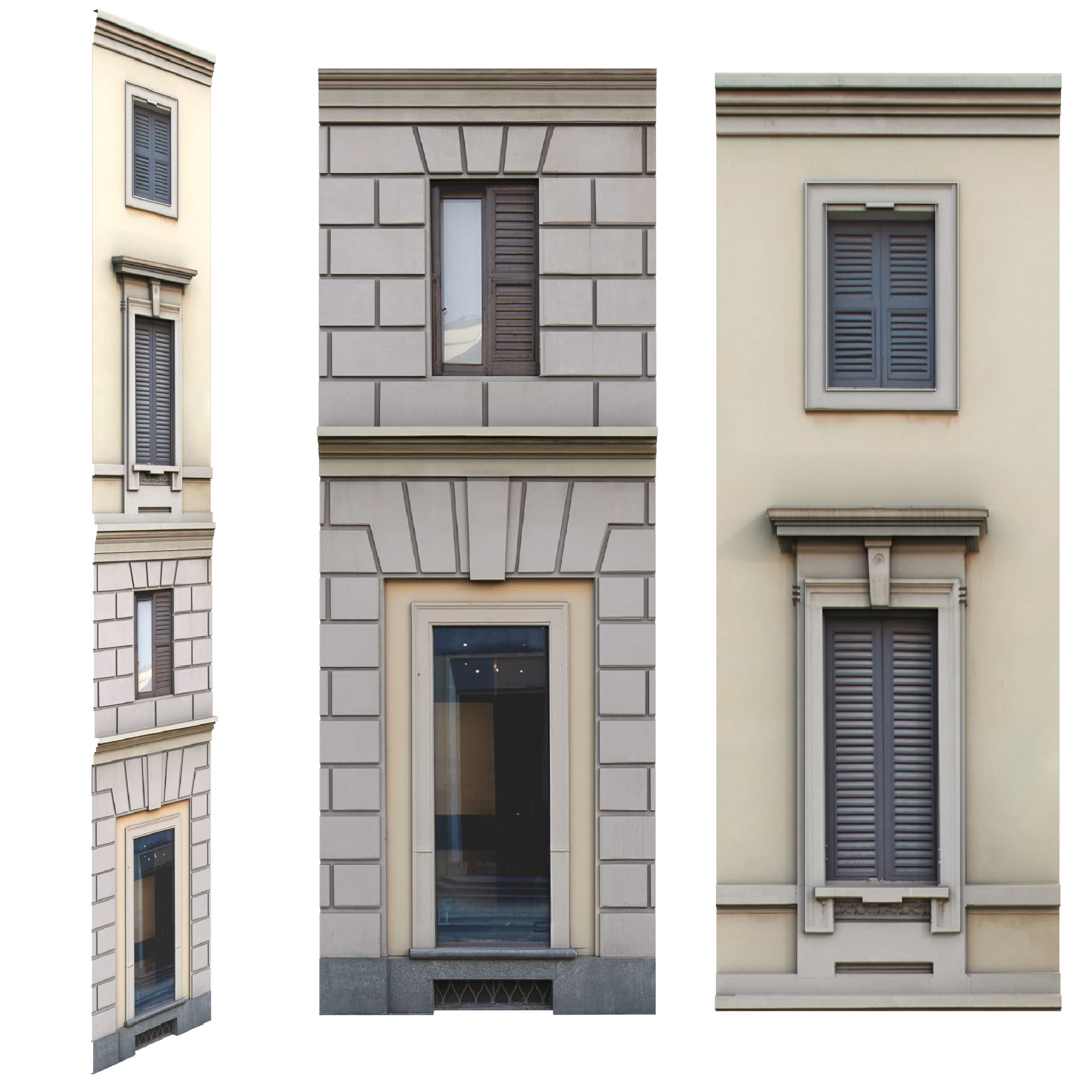 Facade classic house Low poly for background 3D model_3