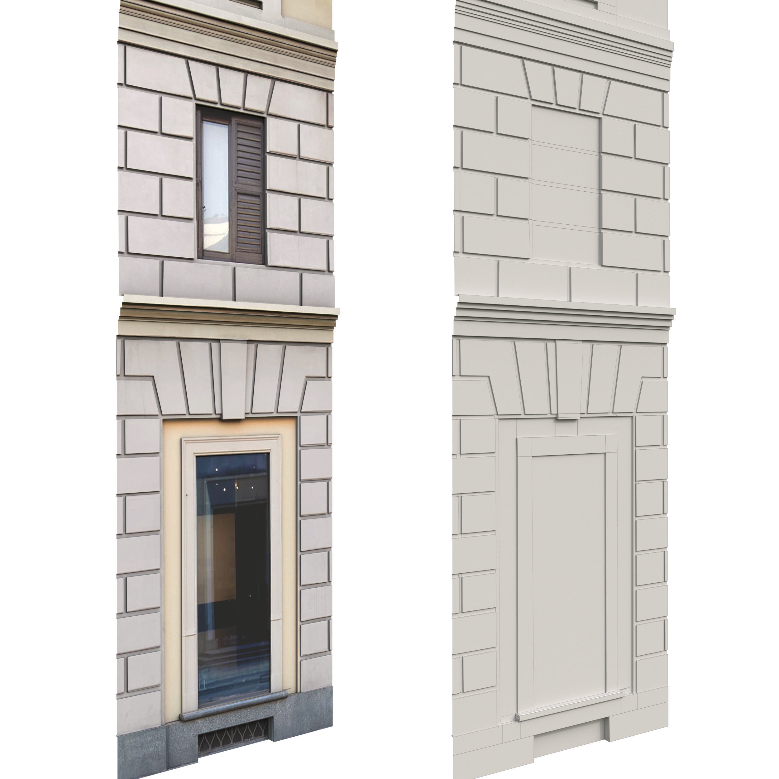 Facade classic house Low poly for background 3D model_5