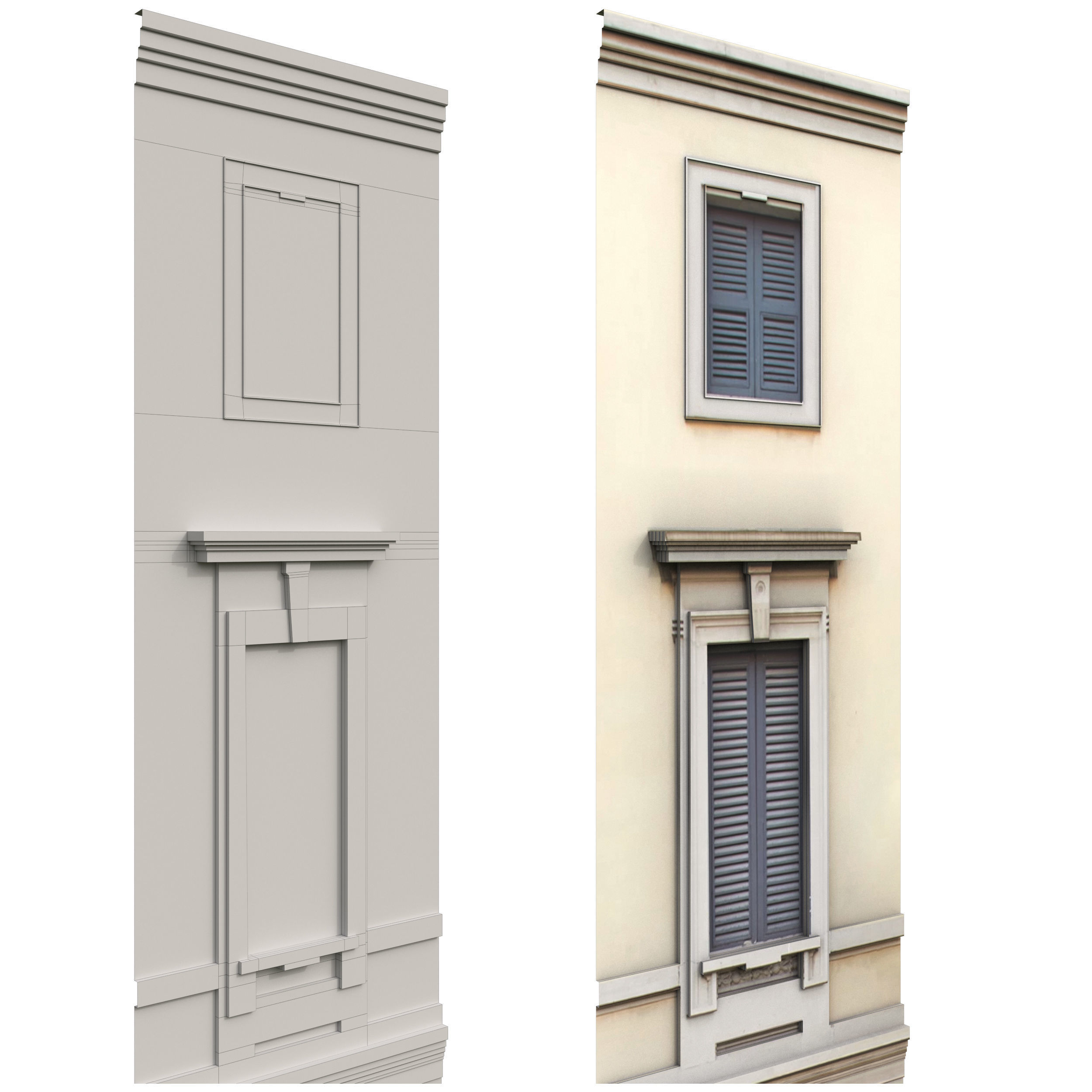 Facade classic house Low poly for background 3D model_4