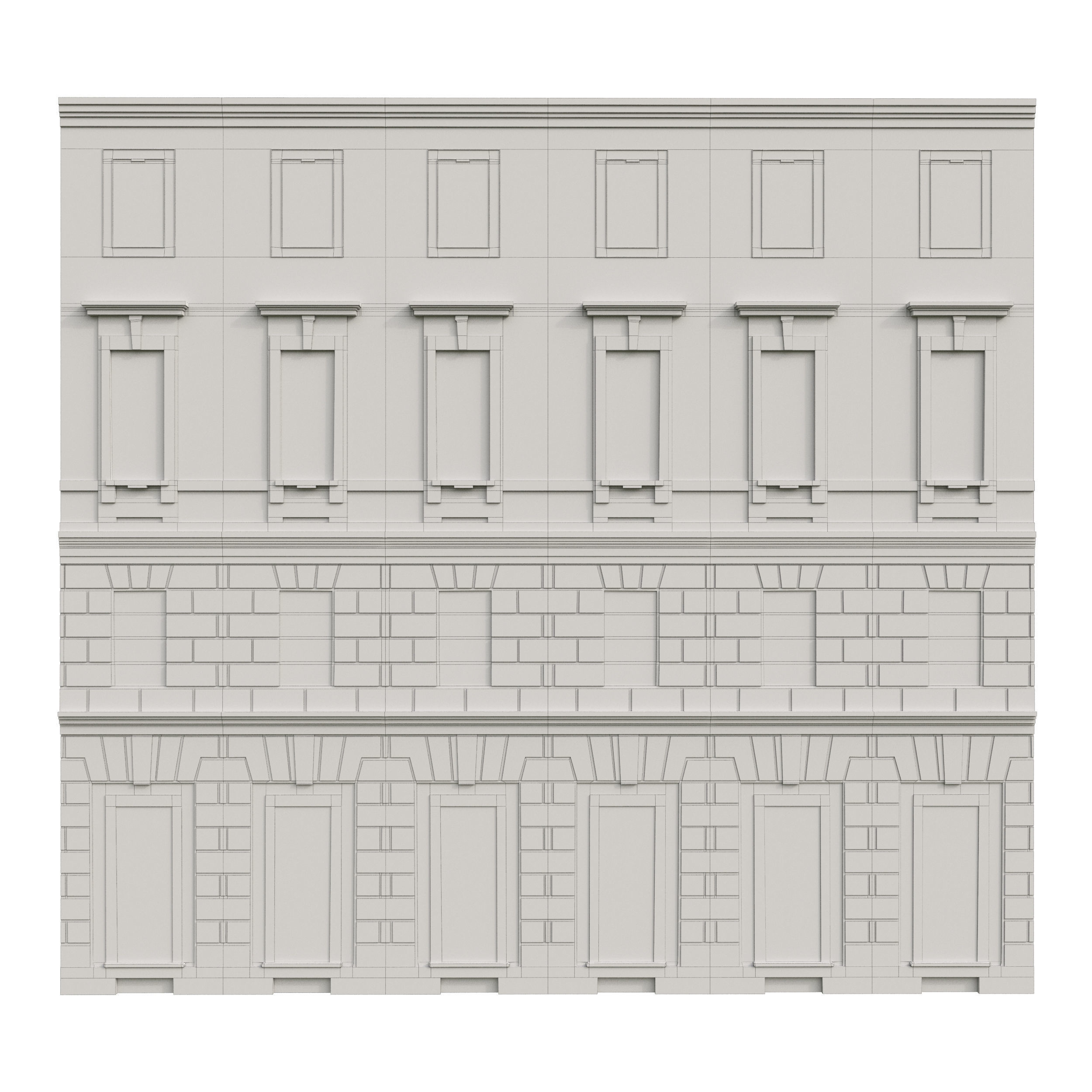 Facade classic house Low poly for background 3D model_2