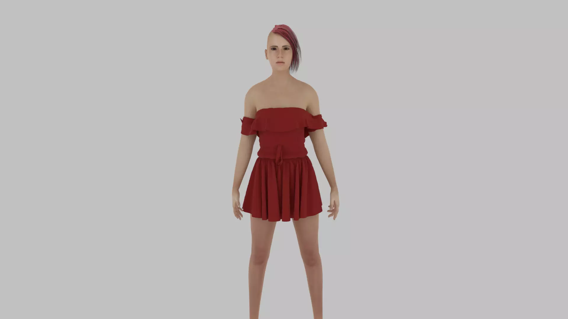 Woman in dress Low-poly 3D model_0