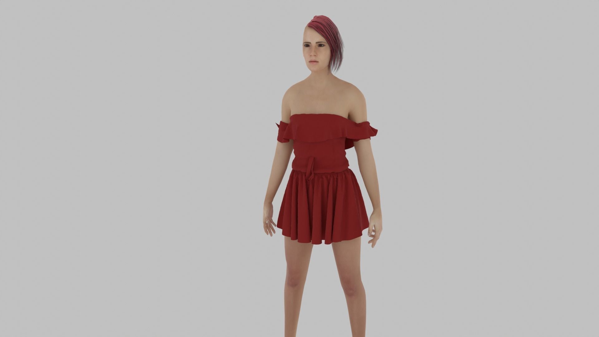 Woman in dress Low-poly 3D model_1