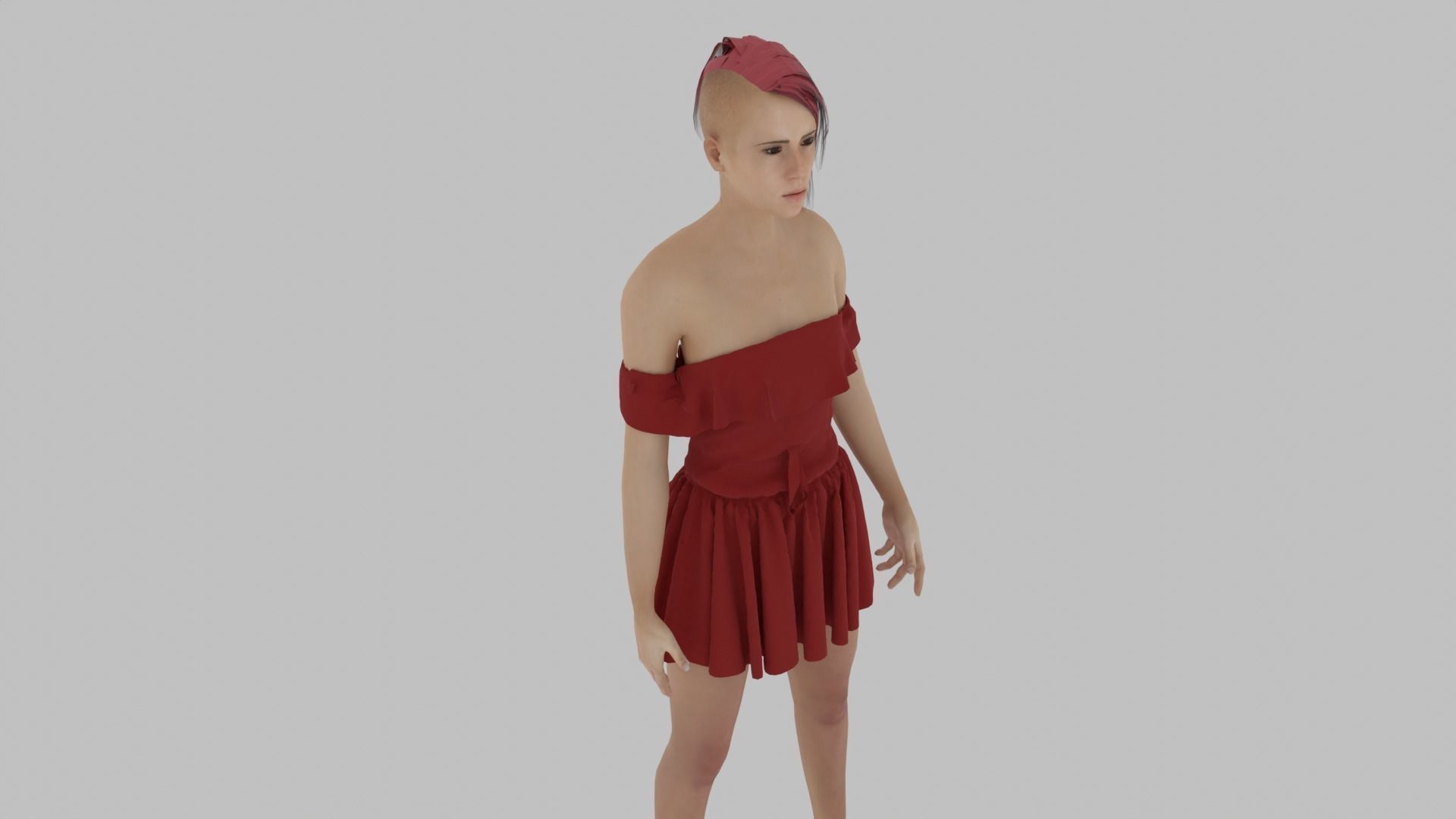Woman in dress Low-poly 3D model_3