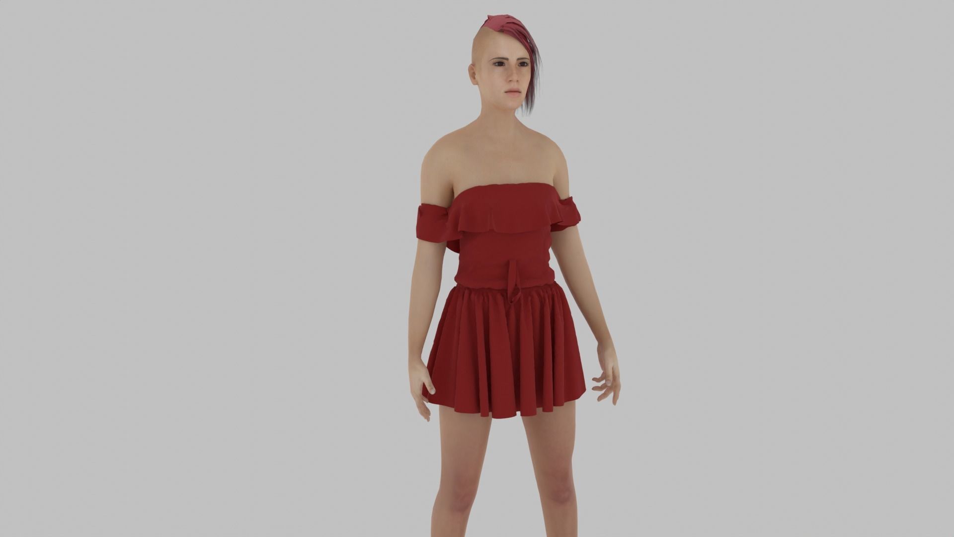 Woman in dress Low-poly 3D model_2