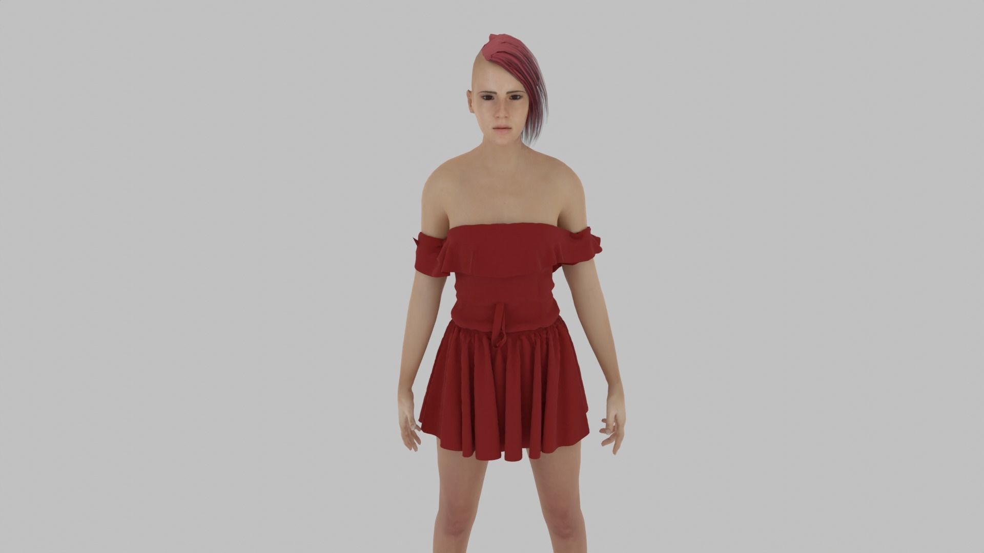 Woman in dress Low-poly 3D model_6