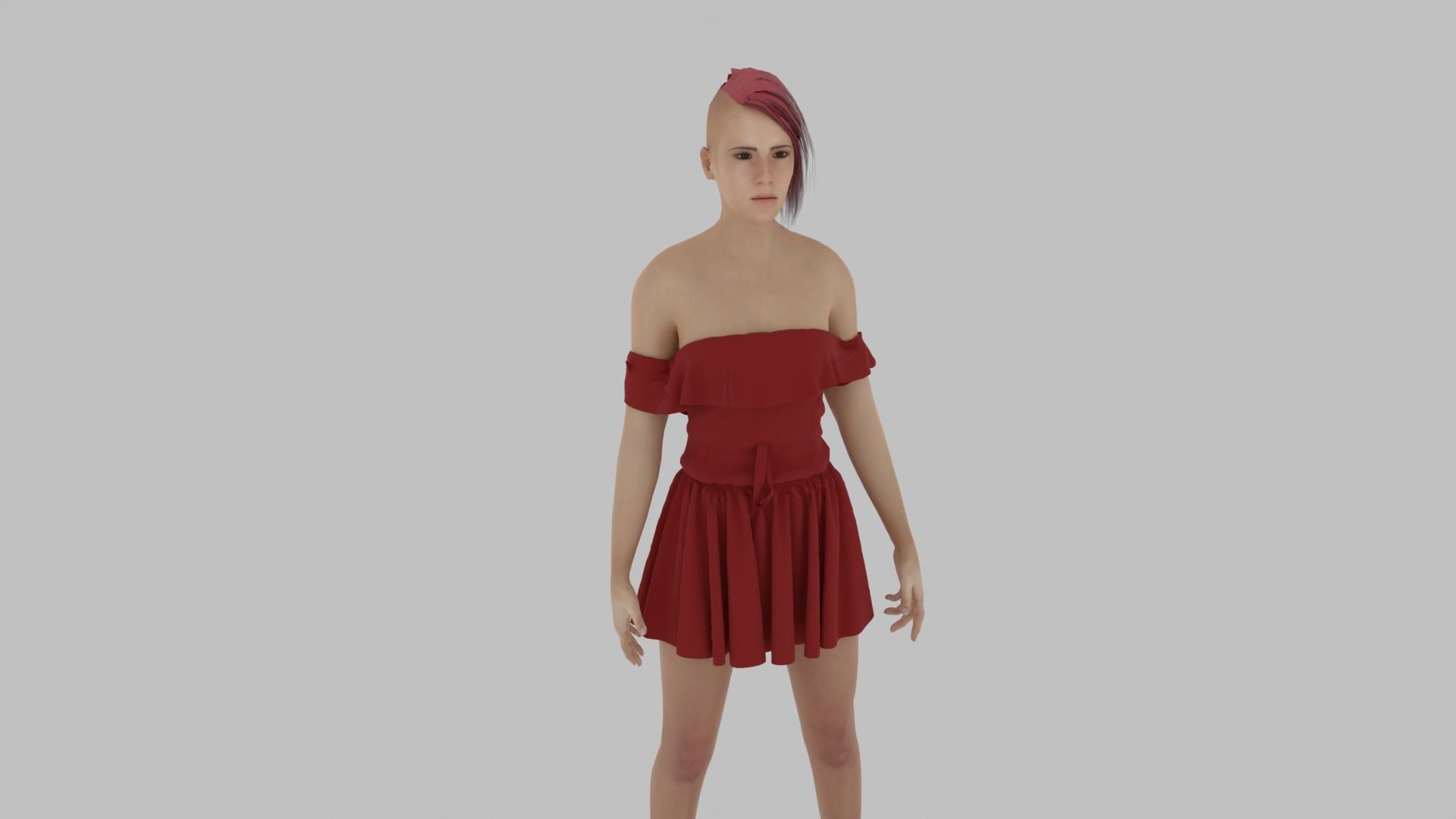 Woman in dress Low-poly 3D model_5