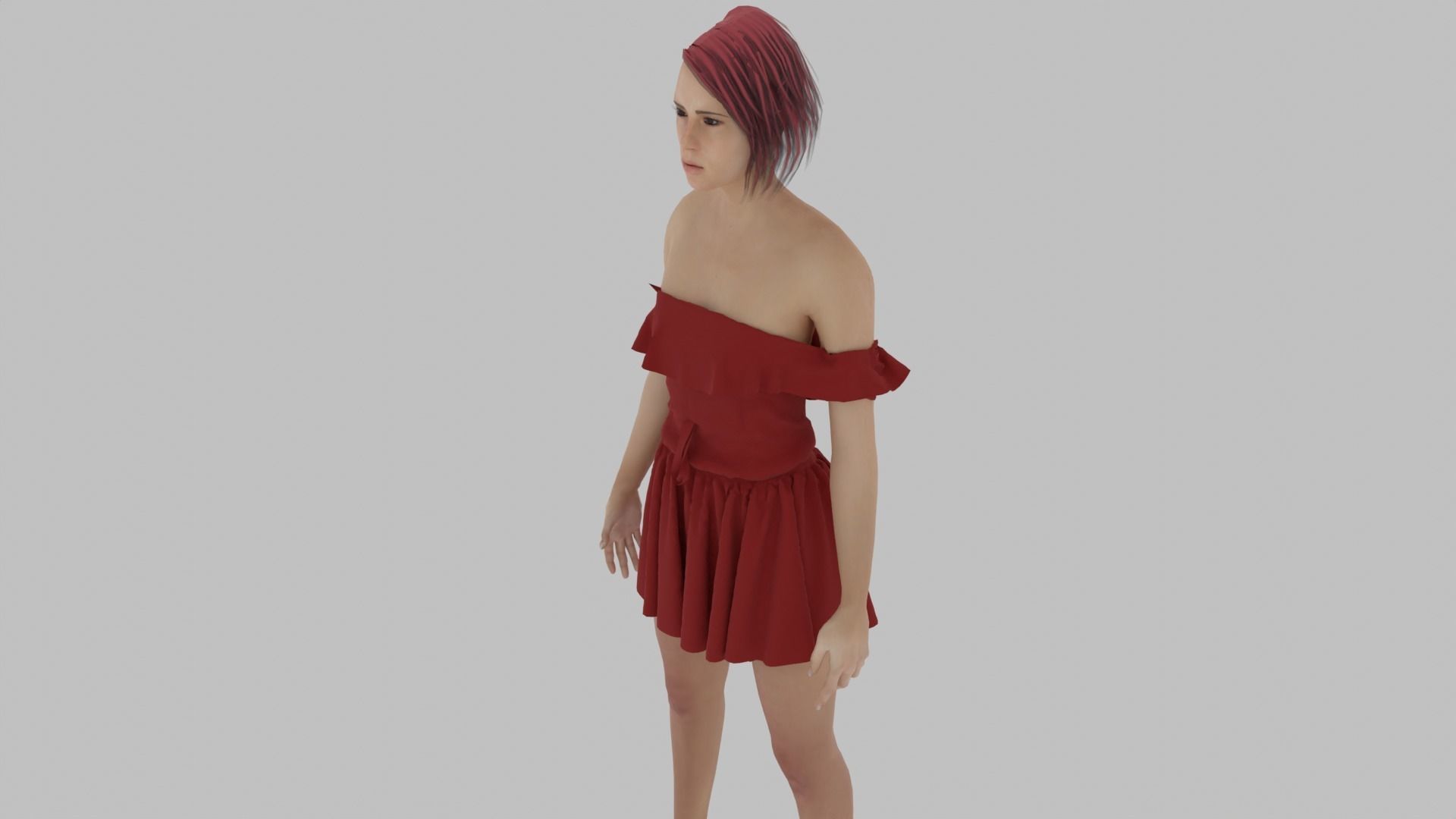 Woman in dress Low-poly 3D model_4