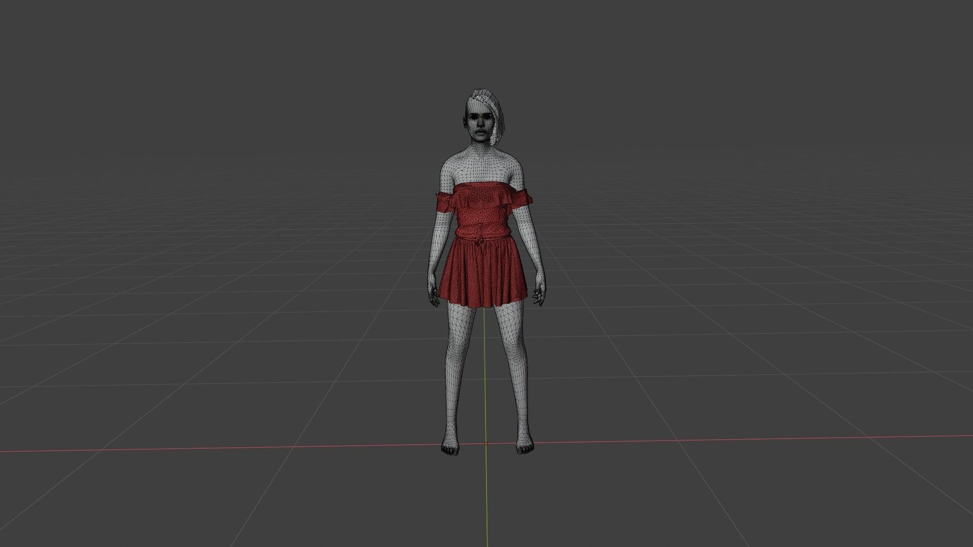 Woman in dress Low-poly 3D model_8