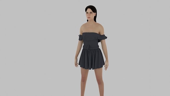 Woman in short dress Low-poly 3D model