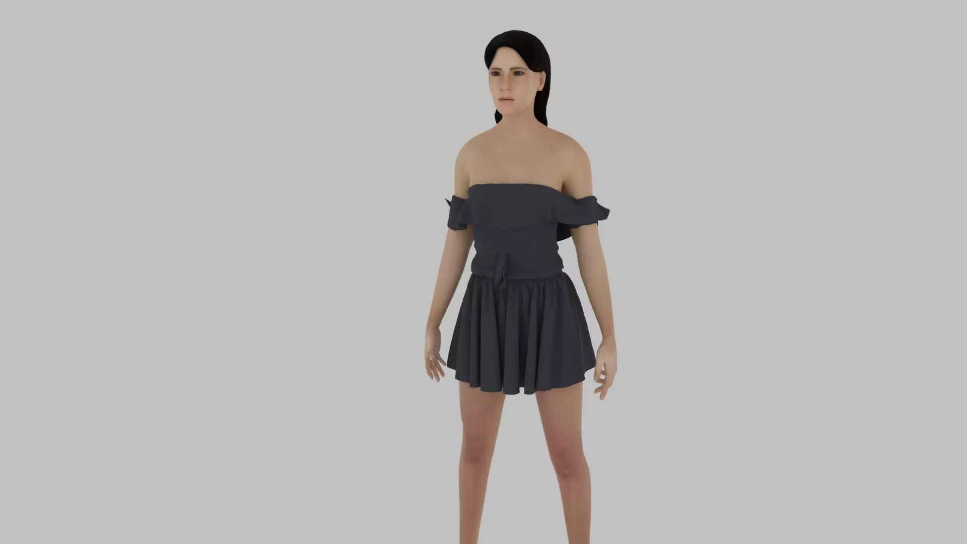 Woman in short dress Low-poly 3D model_0