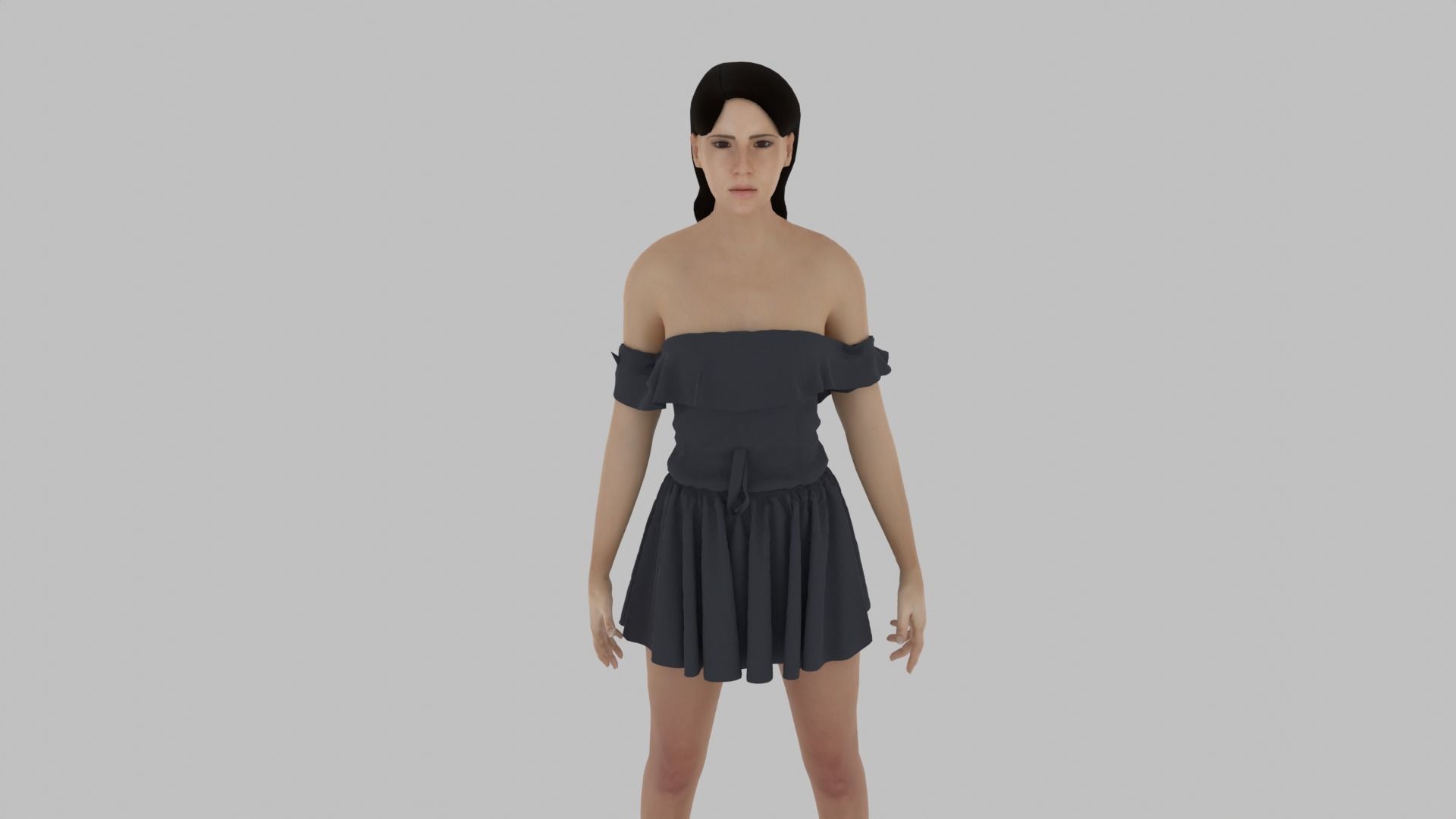 Woman in short dress Low-poly 3D model_6