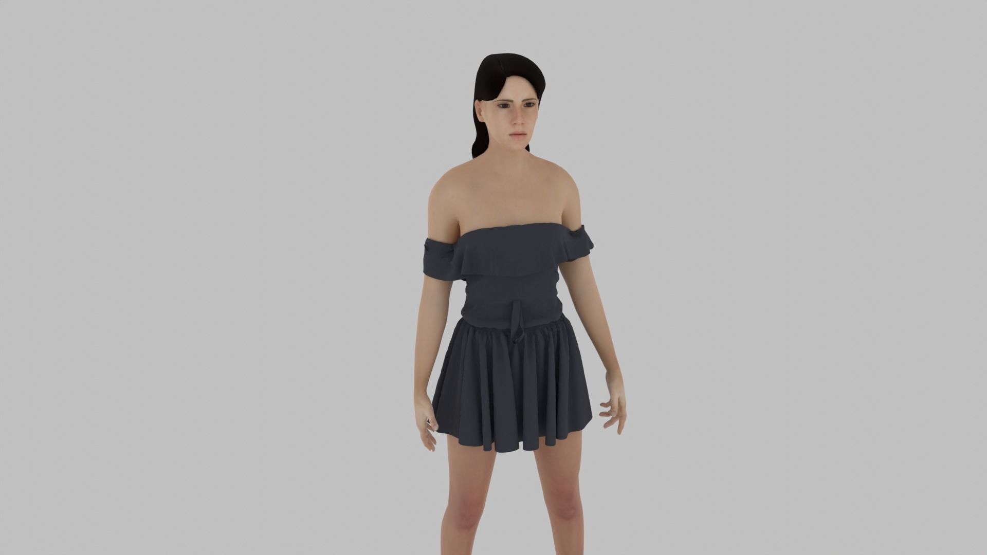 Woman in short dress Low-poly 3D model_5