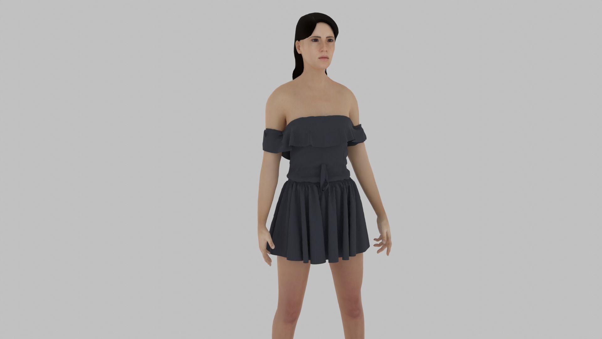 Woman in short dress Low-poly 3D model_2