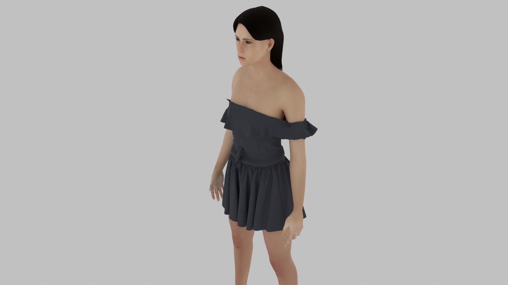 Woman in short dress Low-poly 3D model_4