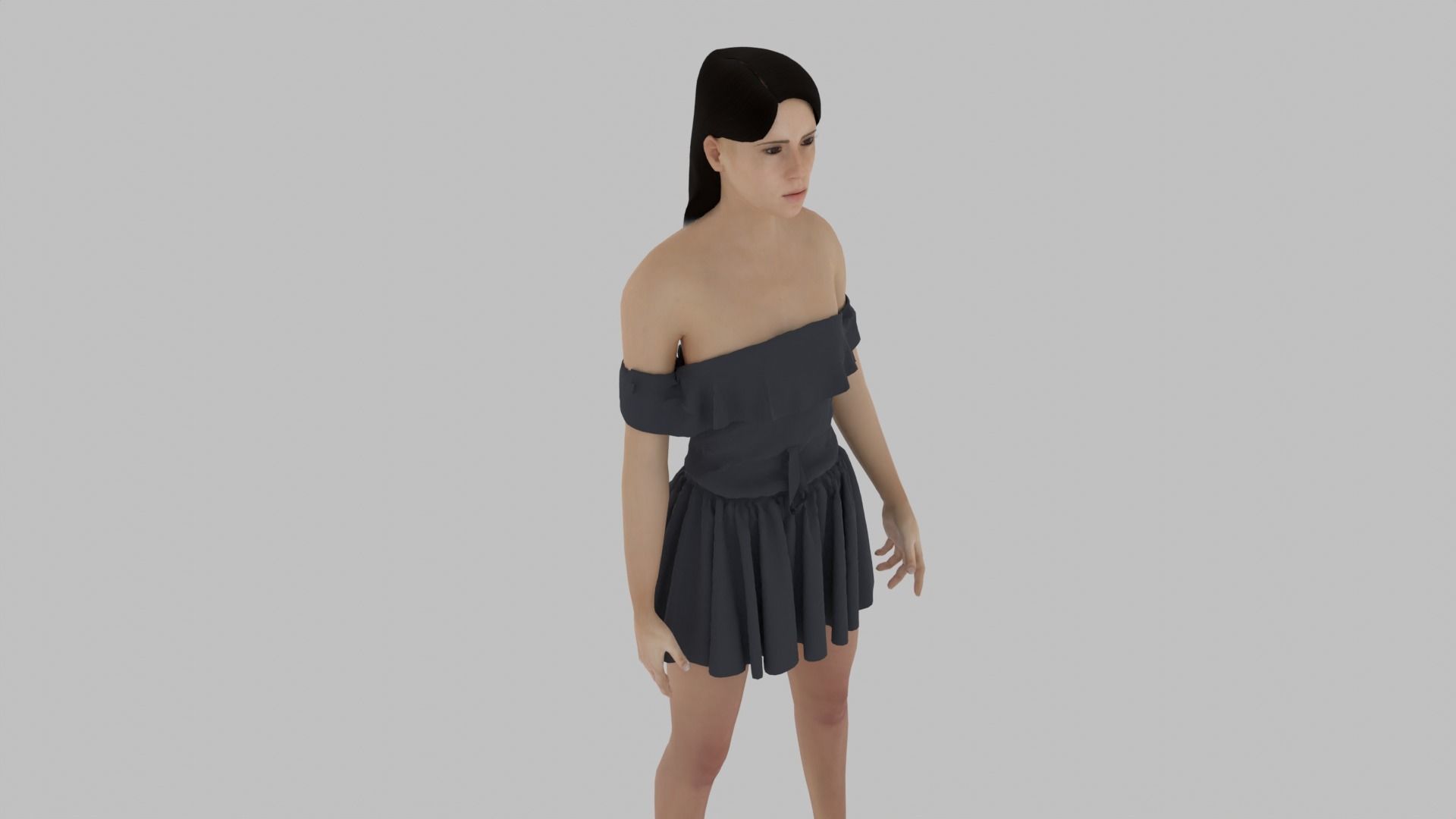 Woman in short dress Low-poly 3D model_3