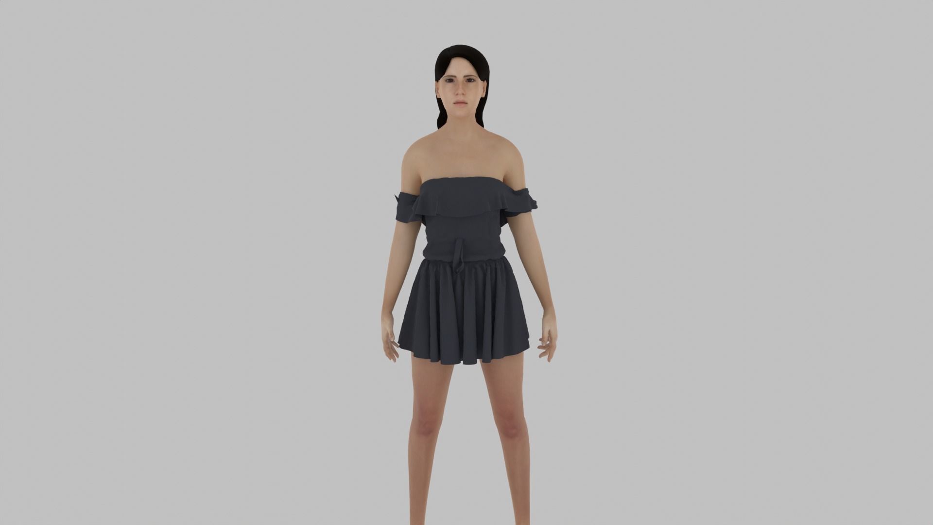 Woman in short dress Low-poly 3D model_1