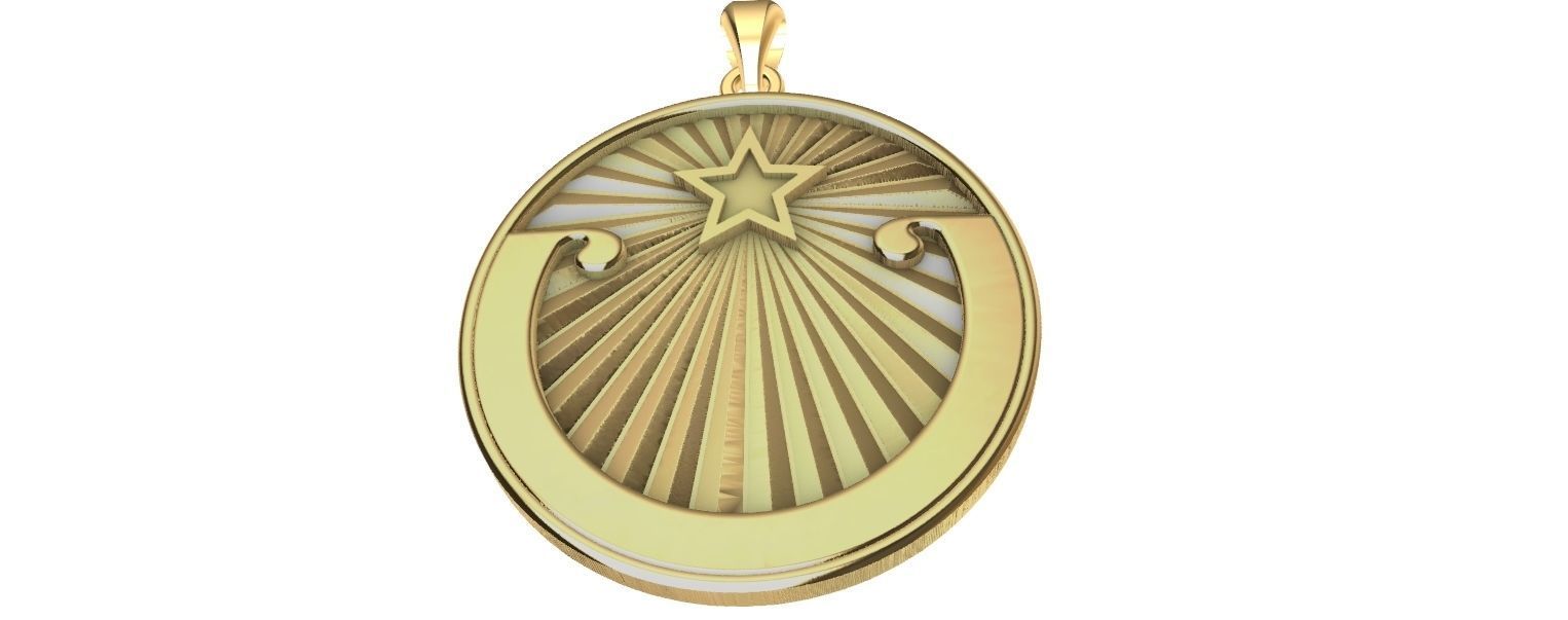 Lucky Star Medal pendant 3D print model_3