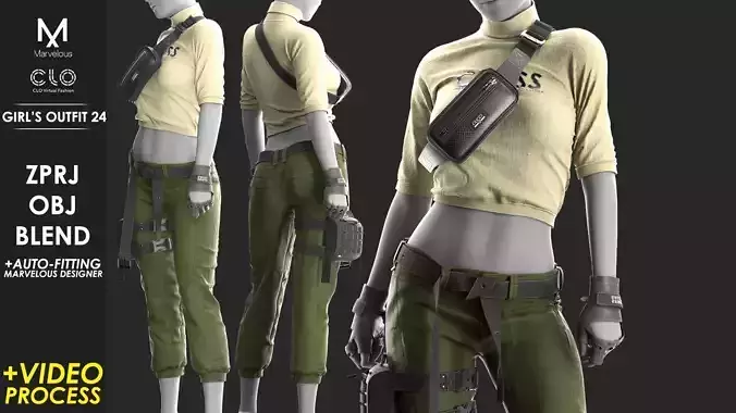 Girls Outfit 24 - Marvelous Designer with Video Process 3D model
