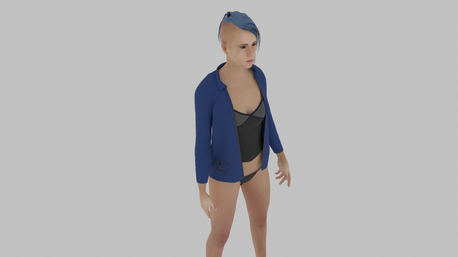 Woman with hair in bikini Low-poly 3D model_3